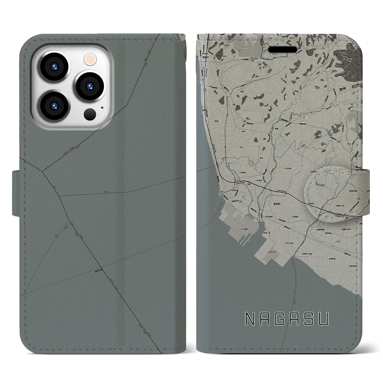 【長洲(熊本県)】地図柄iPhoneケース(手帳タイプ)