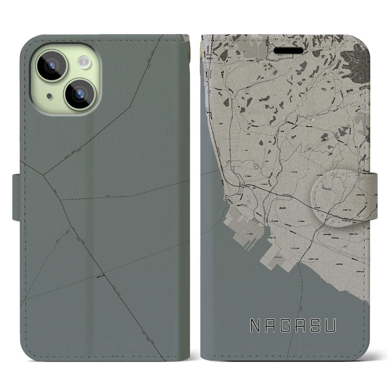 【長洲(熊本県)】地図柄iPhoneケース(手帳タイプ)