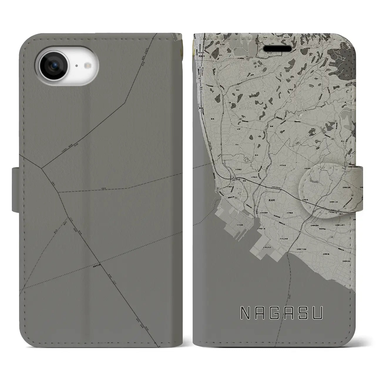 【長洲(熊本県)】地図柄iPhoneケース(手帳タイプ)