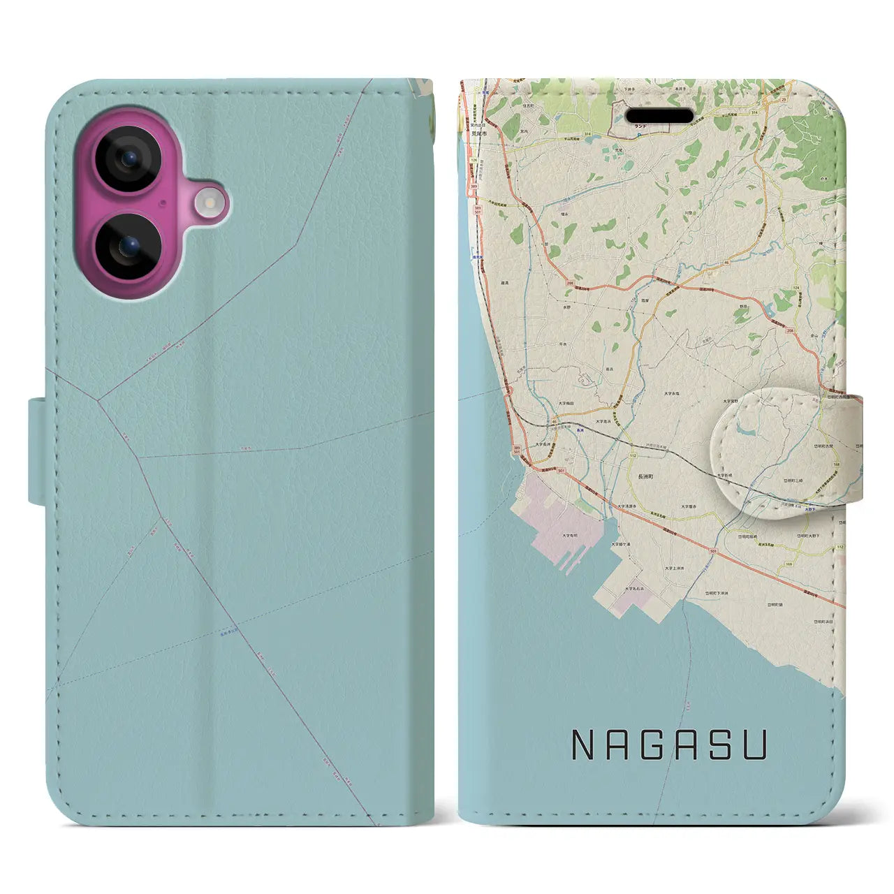 【長洲(熊本県)】地図柄iPhoneケース(手帳タイプ)ナチュラル・iPhone 16 Pro 用