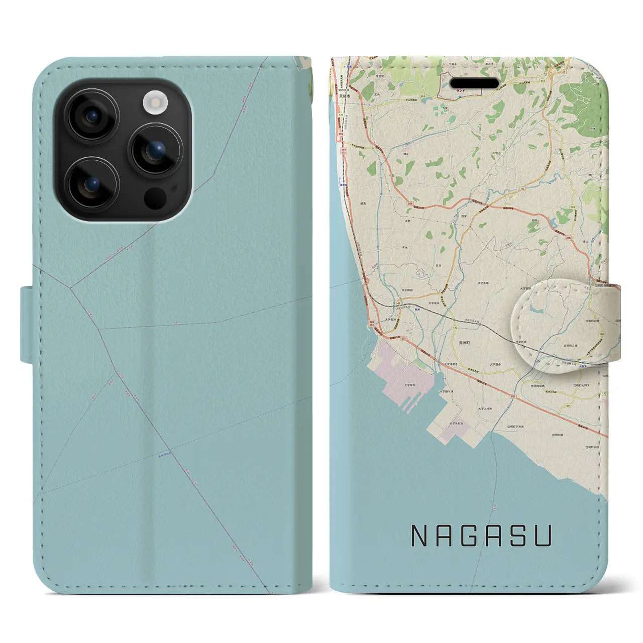 【長洲(熊本県)】地図柄iPhoneケース(手帳タイプ)ナチュラル・iPhone 16 用