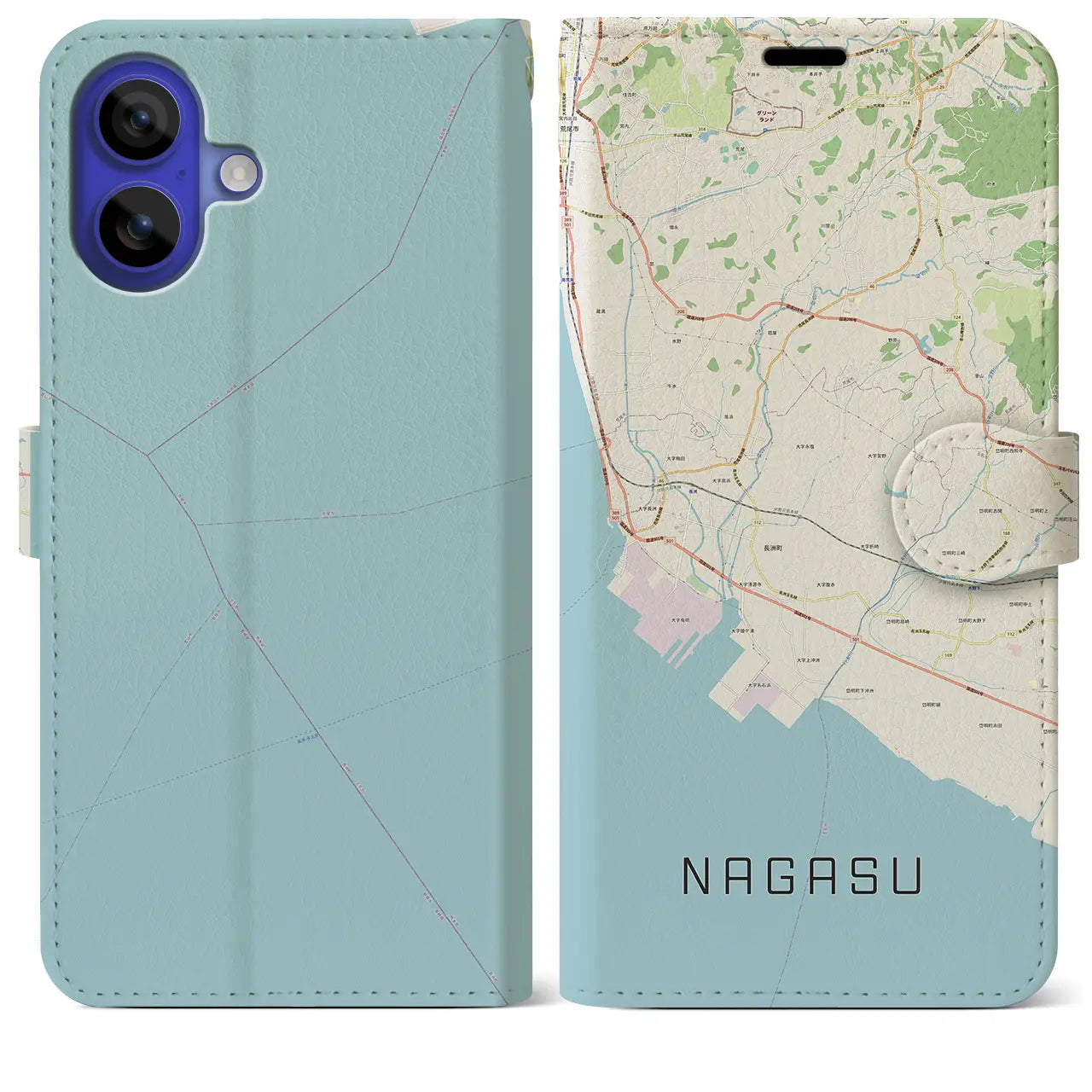 【長洲(熊本県)】地図柄iPhoneケース(手帳タイプ)ナチュラル・iPhone 16 Pro Max 用