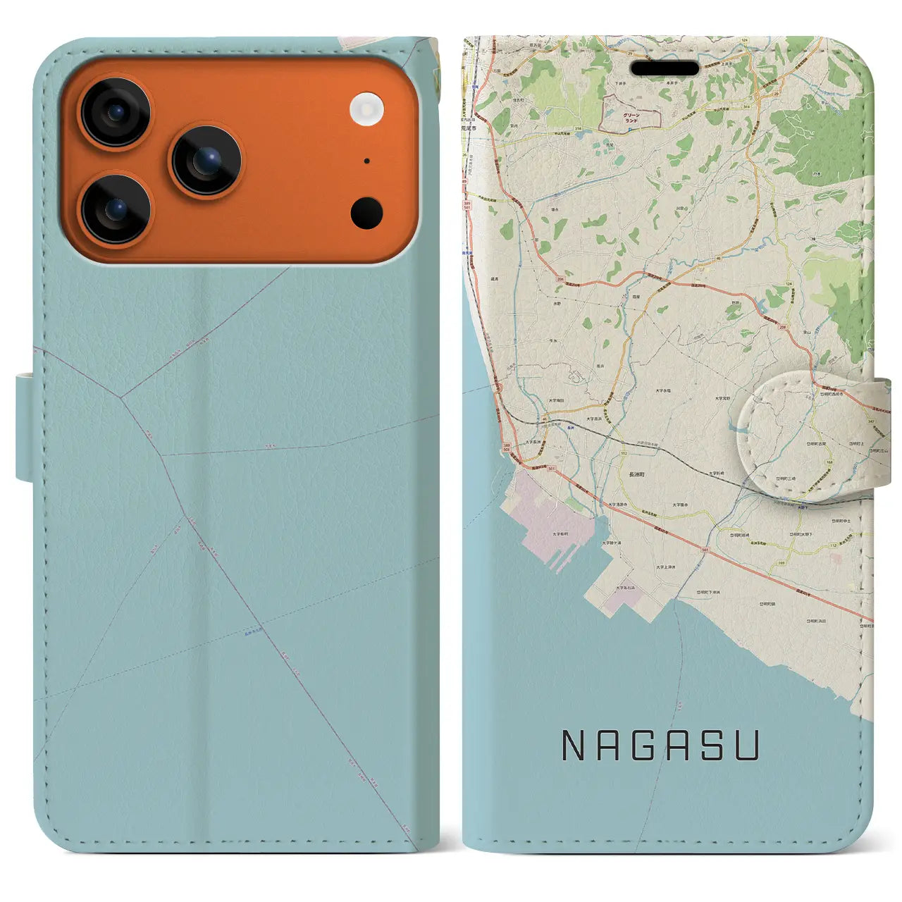 【長洲(熊本県)】地図柄iPhoneケース(手帳タイプ)ナチュラル・iPhone 17 Pro Max 用