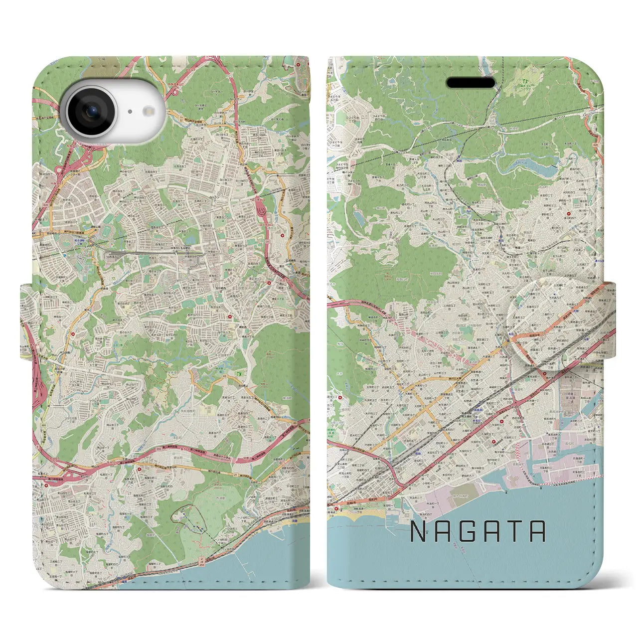 【長田(兵庫県)】地図柄iPhoneケース(手帳タイプ)