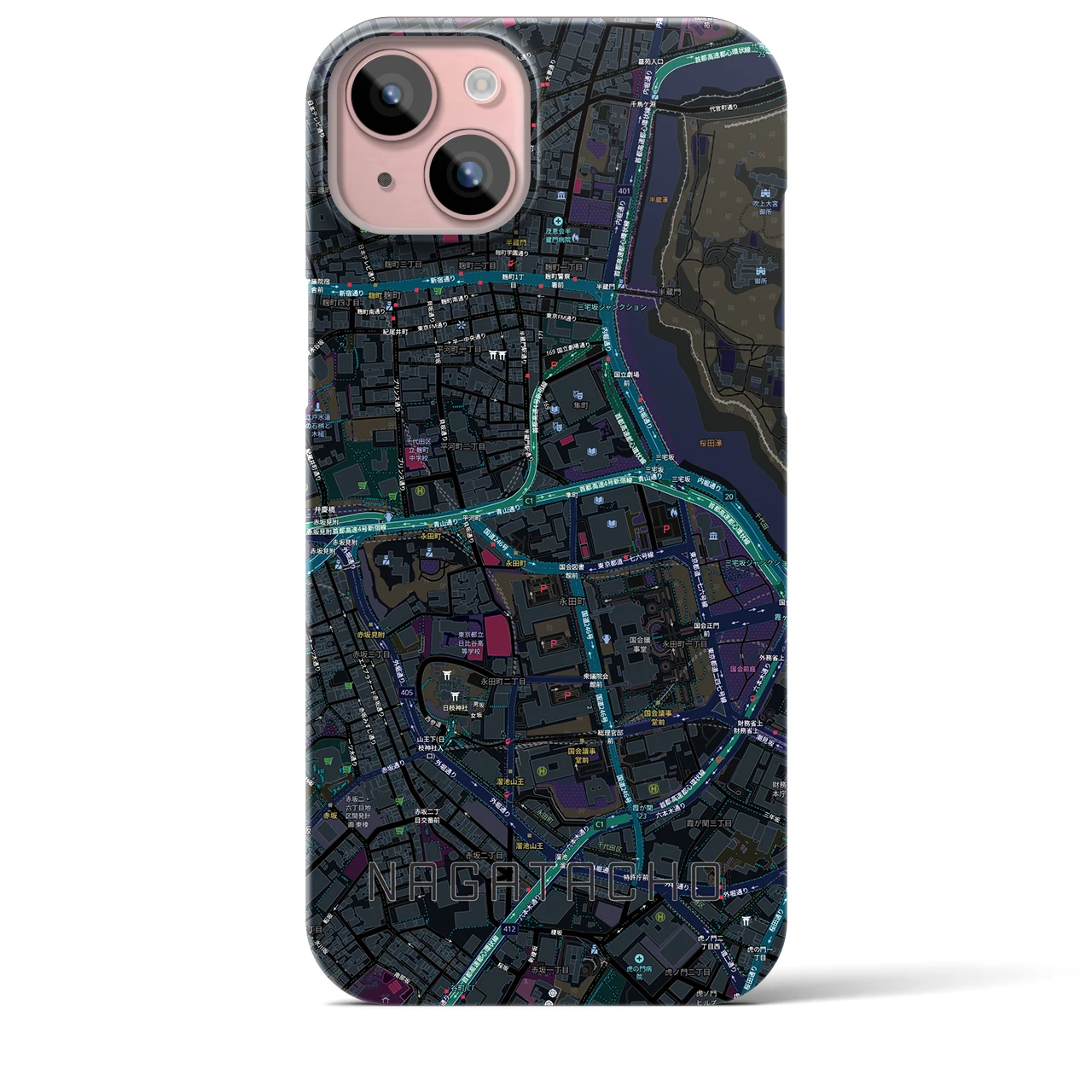 【永田町(東京都)】地図柄iPhoneケース(バックカバータイプ)