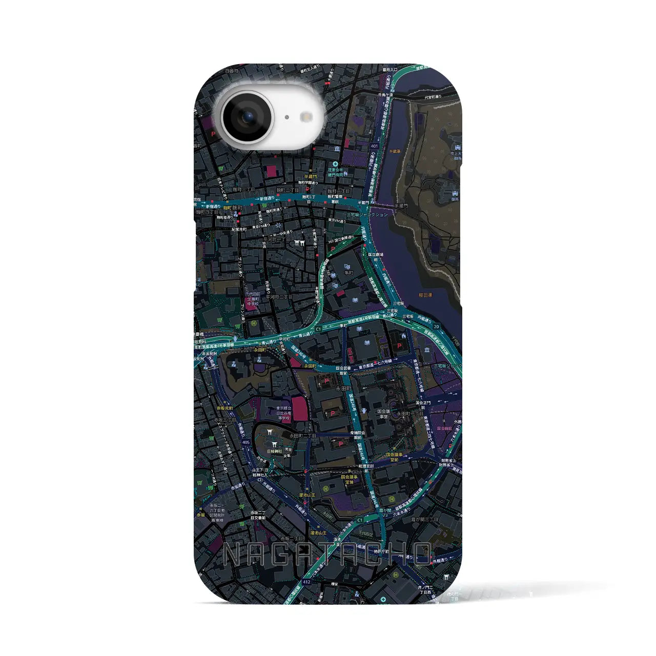 【永田町(東京都)】地図柄iPhoneケース(バックカバータイプ)