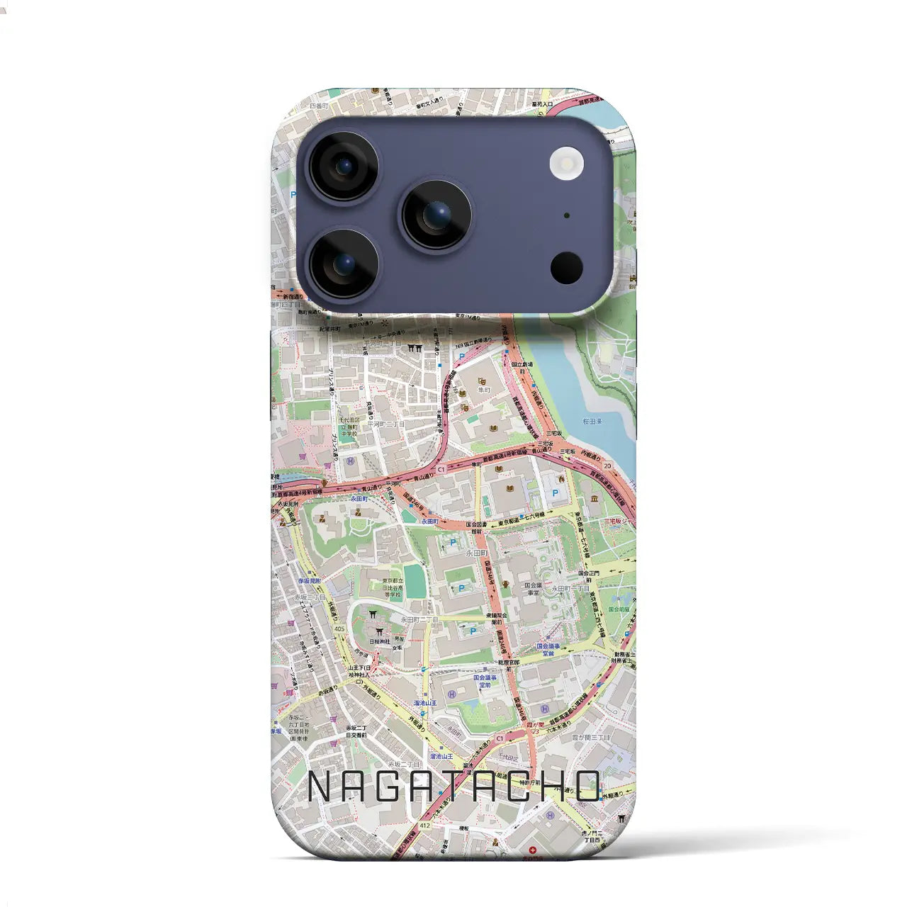 【永田町(東京都)】地図柄iPhoneケース(バックカバータイプ)ブラック・iPhone 17 Pro Max 用