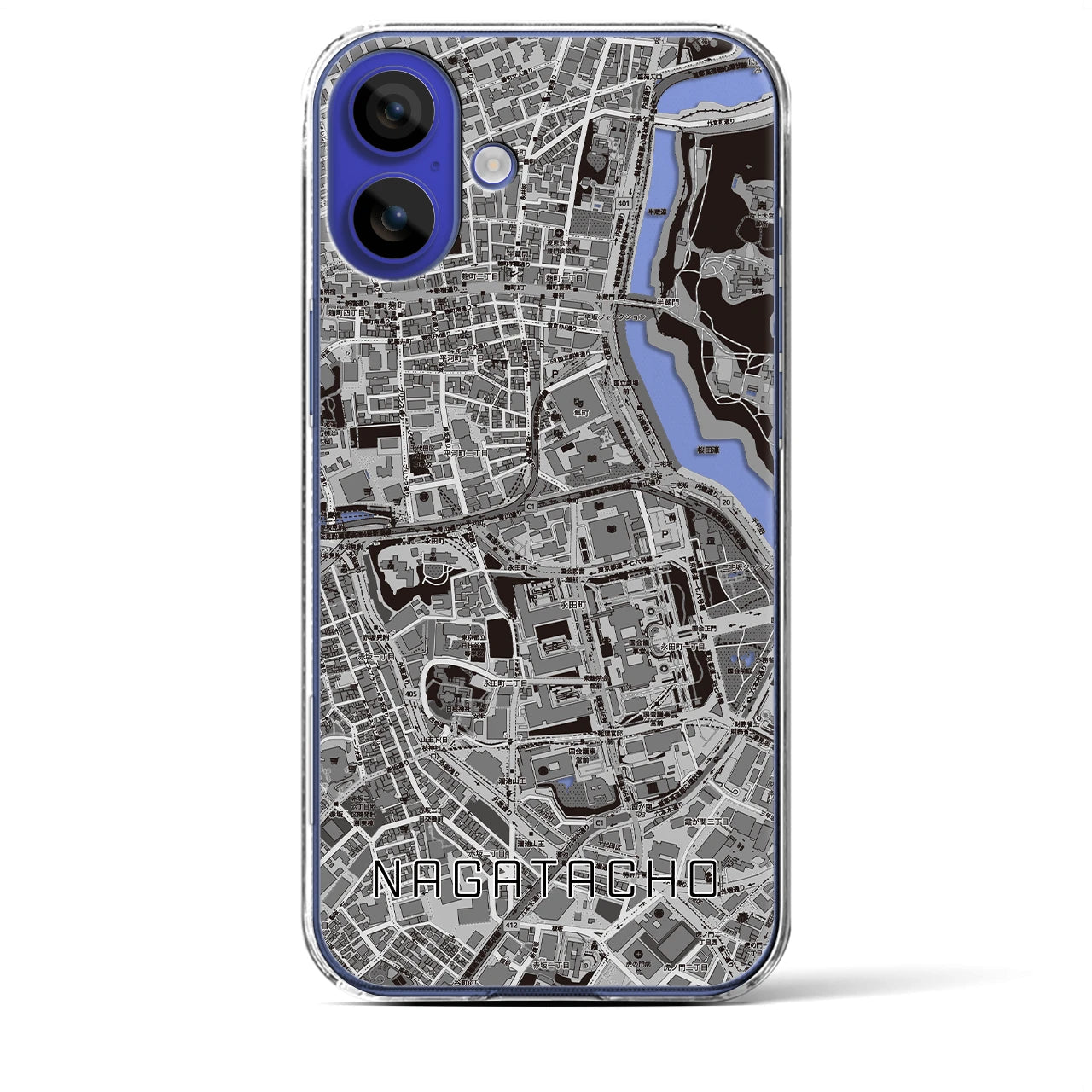 【永田町(東京都)】地図柄iPhoneケース(クリアタイプ)モノトーン・iPhone 16 Pro Max 用