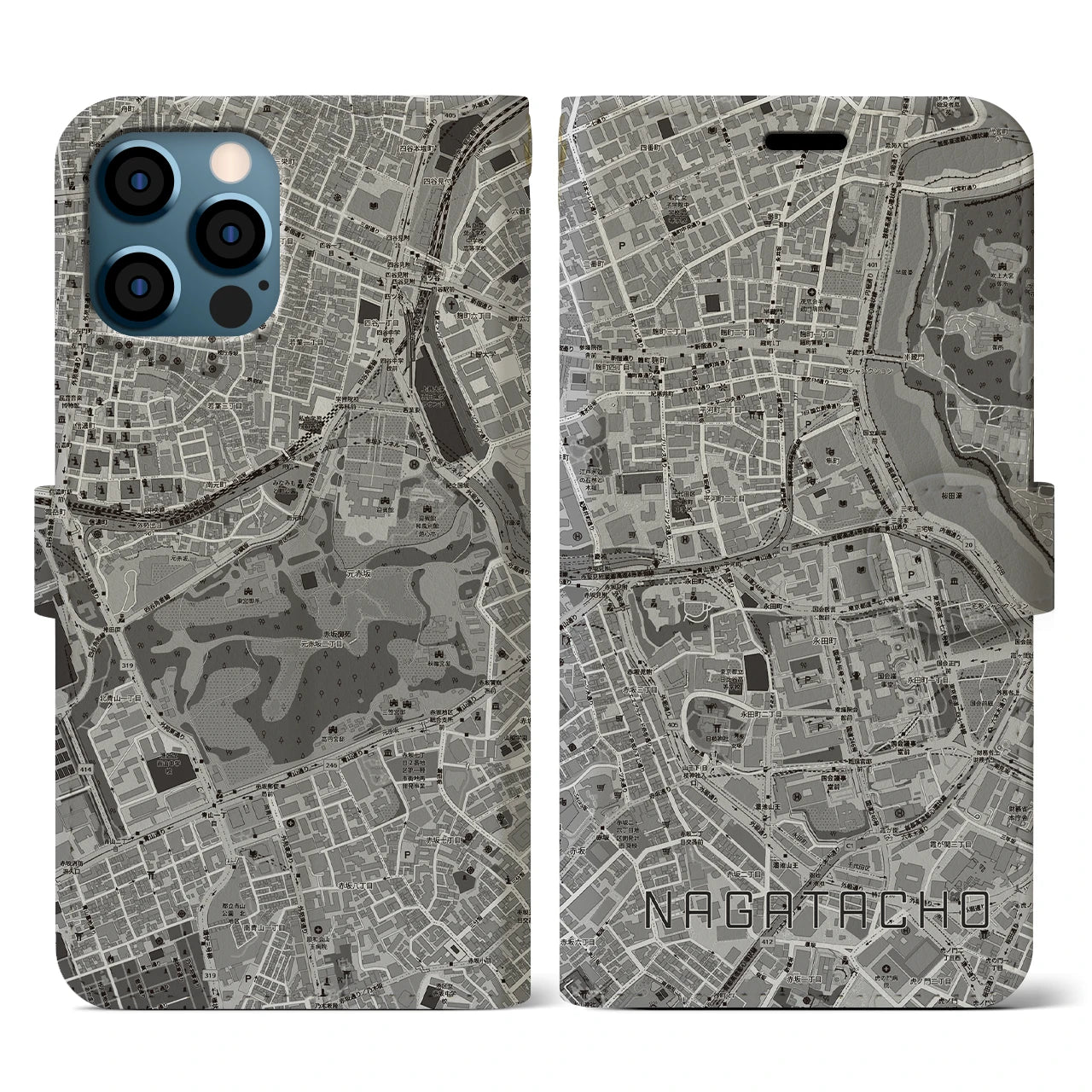 【永田町(東京都)】地図柄iPhoneケース(手帳タイプ)