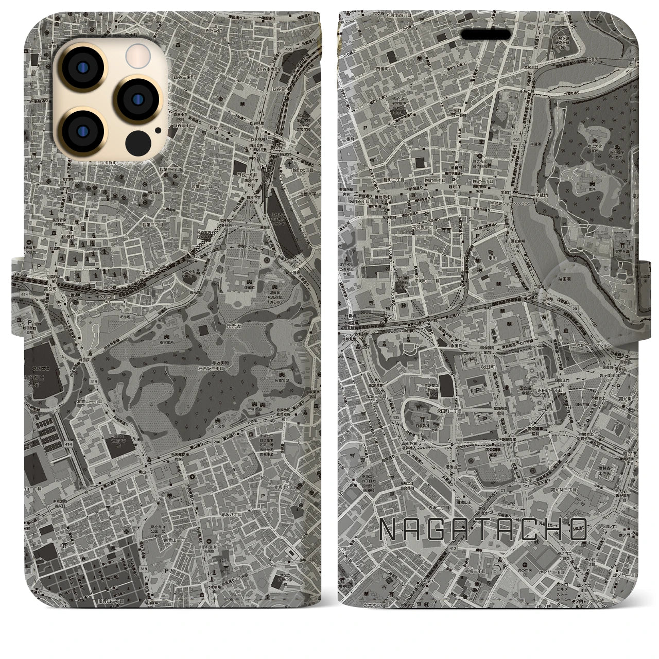 【永田町(東京都)】地図柄iPhoneケース(手帳タイプ)