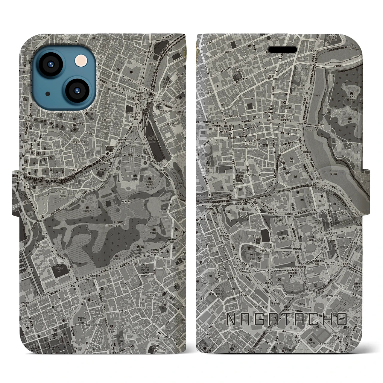 【永田町(東京都)】地図柄iPhoneケース(手帳タイプ)