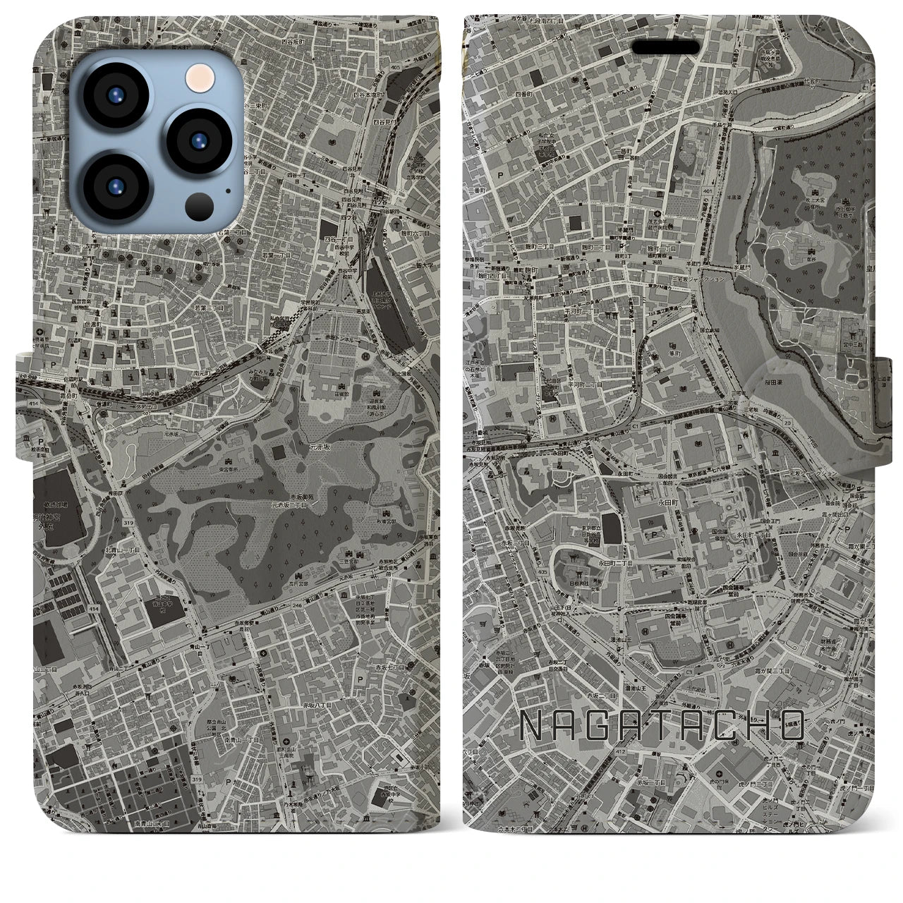 【永田町(東京都)】地図柄iPhoneケース(手帳タイプ)