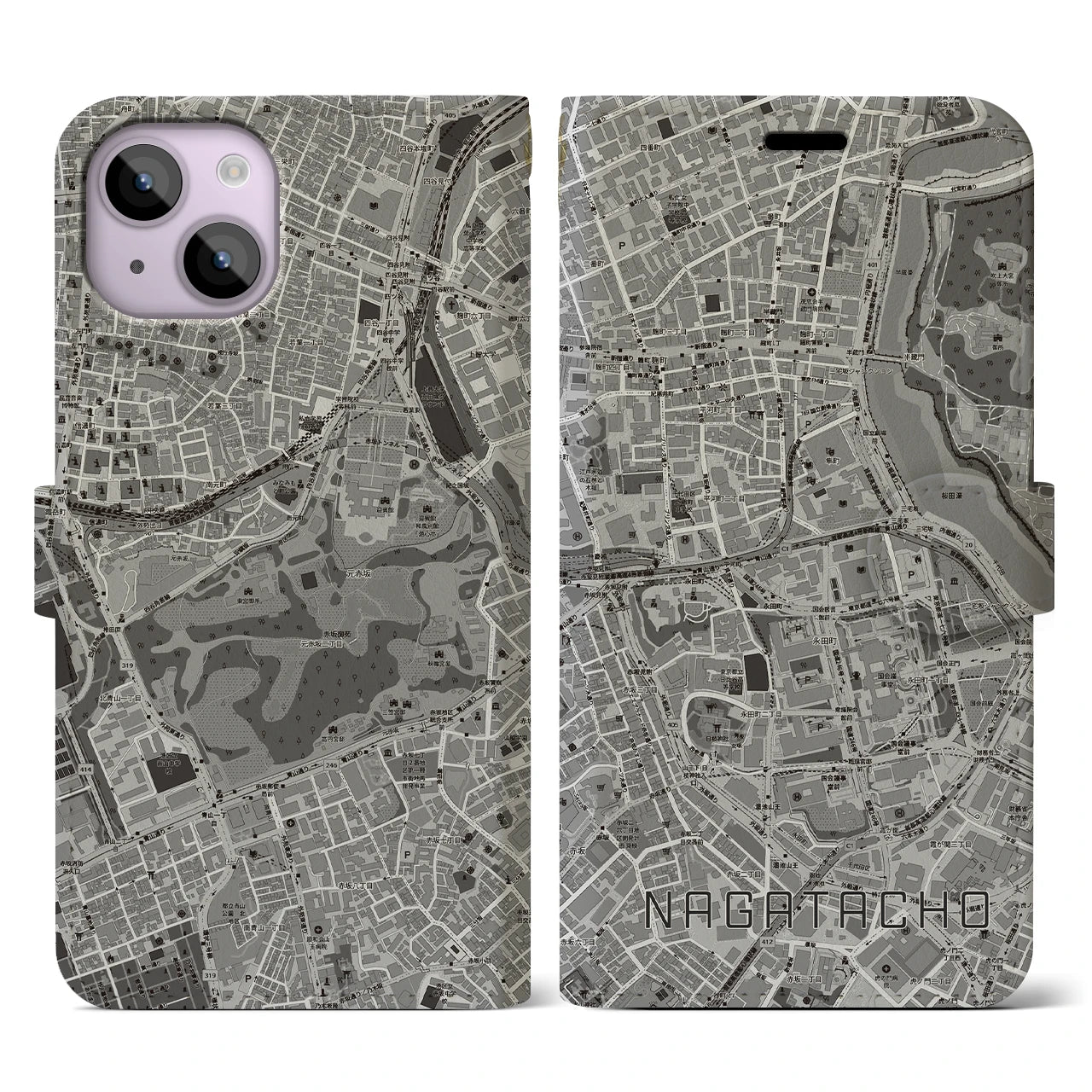 【永田町(東京都)】地図柄iPhoneケース(手帳タイプ)