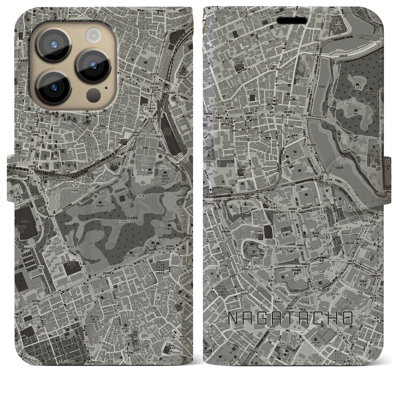 【永田町(東京都)】地図柄iPhoneケース(手帳タイプ)