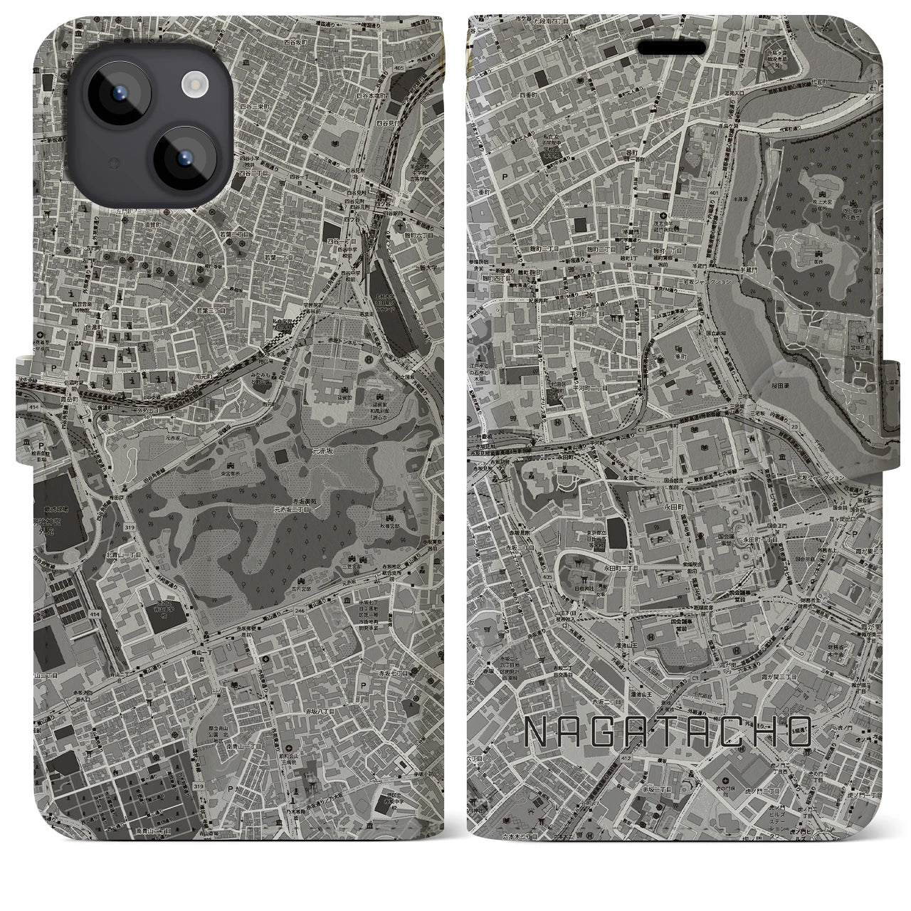 【永田町(東京都)】地図柄iPhoneケース(手帳タイプ)