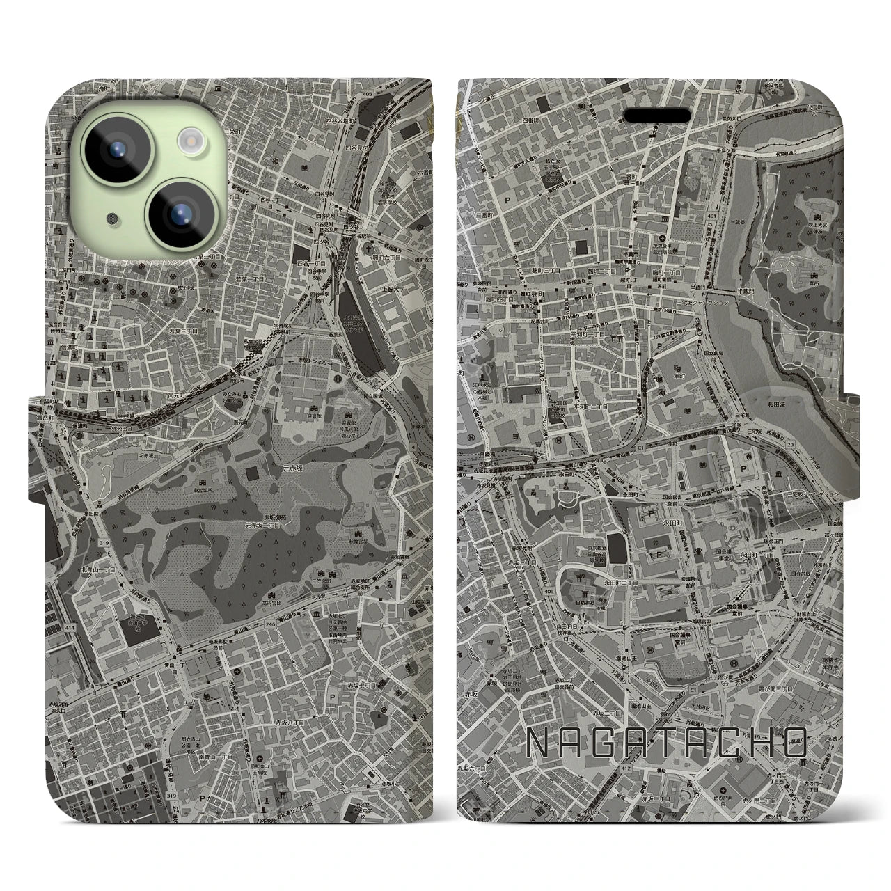 【永田町(東京都)】地図柄iPhoneケース(手帳タイプ)