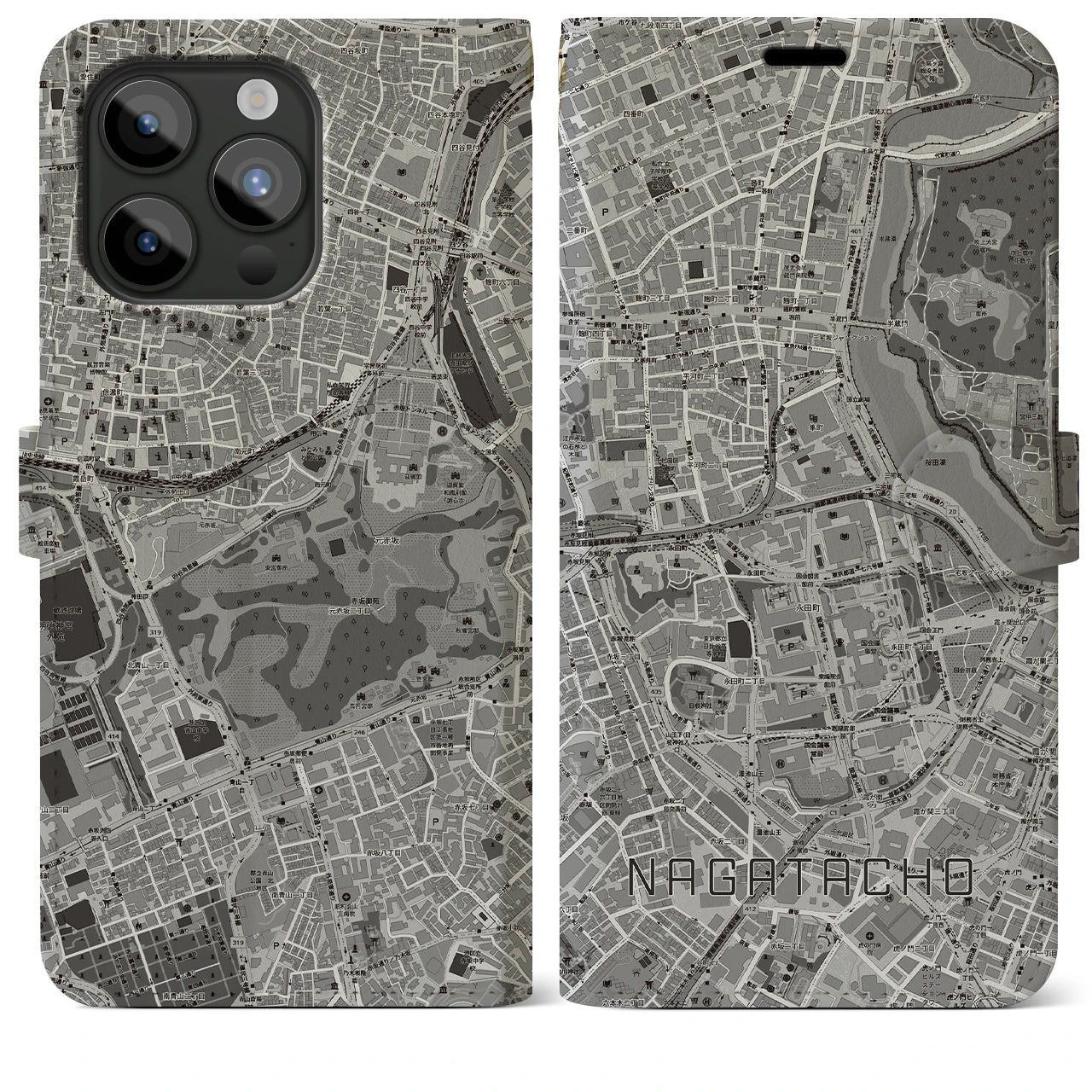 【永田町(東京都)】地図柄iPhoneケース(手帳タイプ)