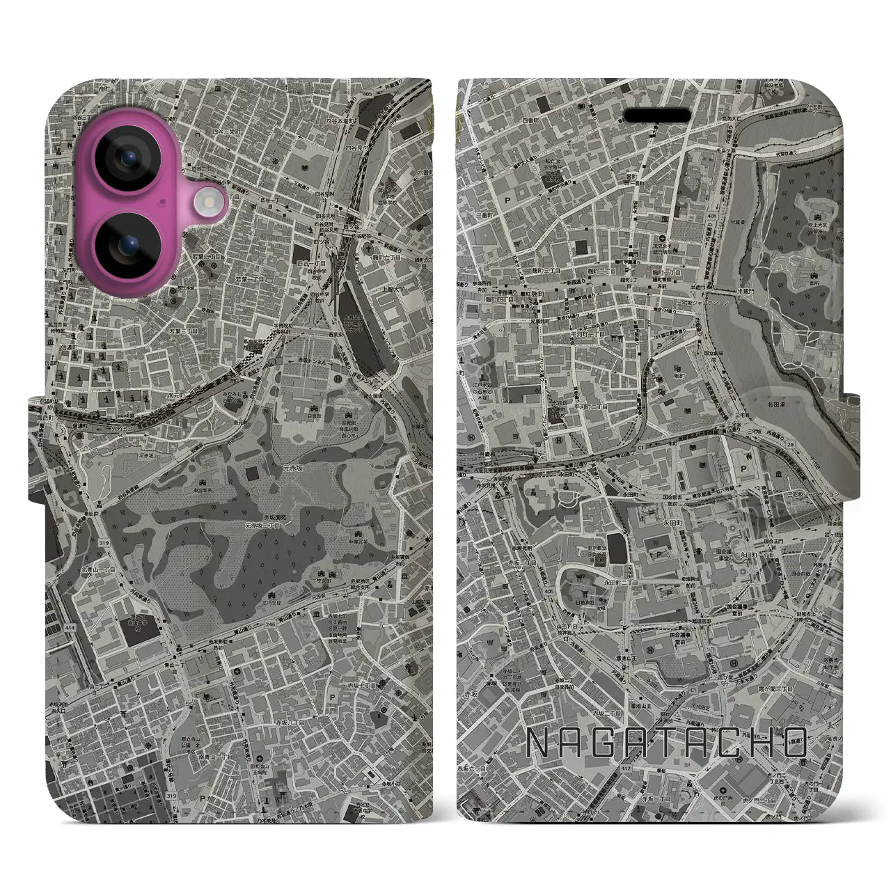 【永田町(東京都)】地図柄iPhoneケース(手帳タイプ)