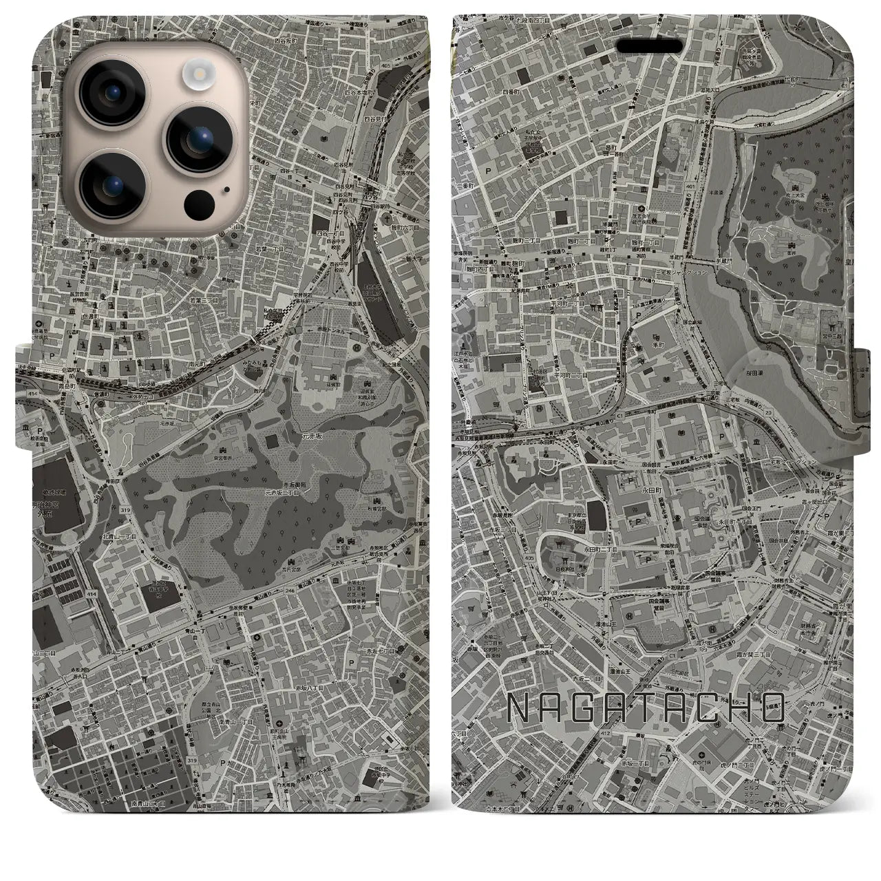 【永田町(東京都)】地図柄iPhoneケース(手帳タイプ)