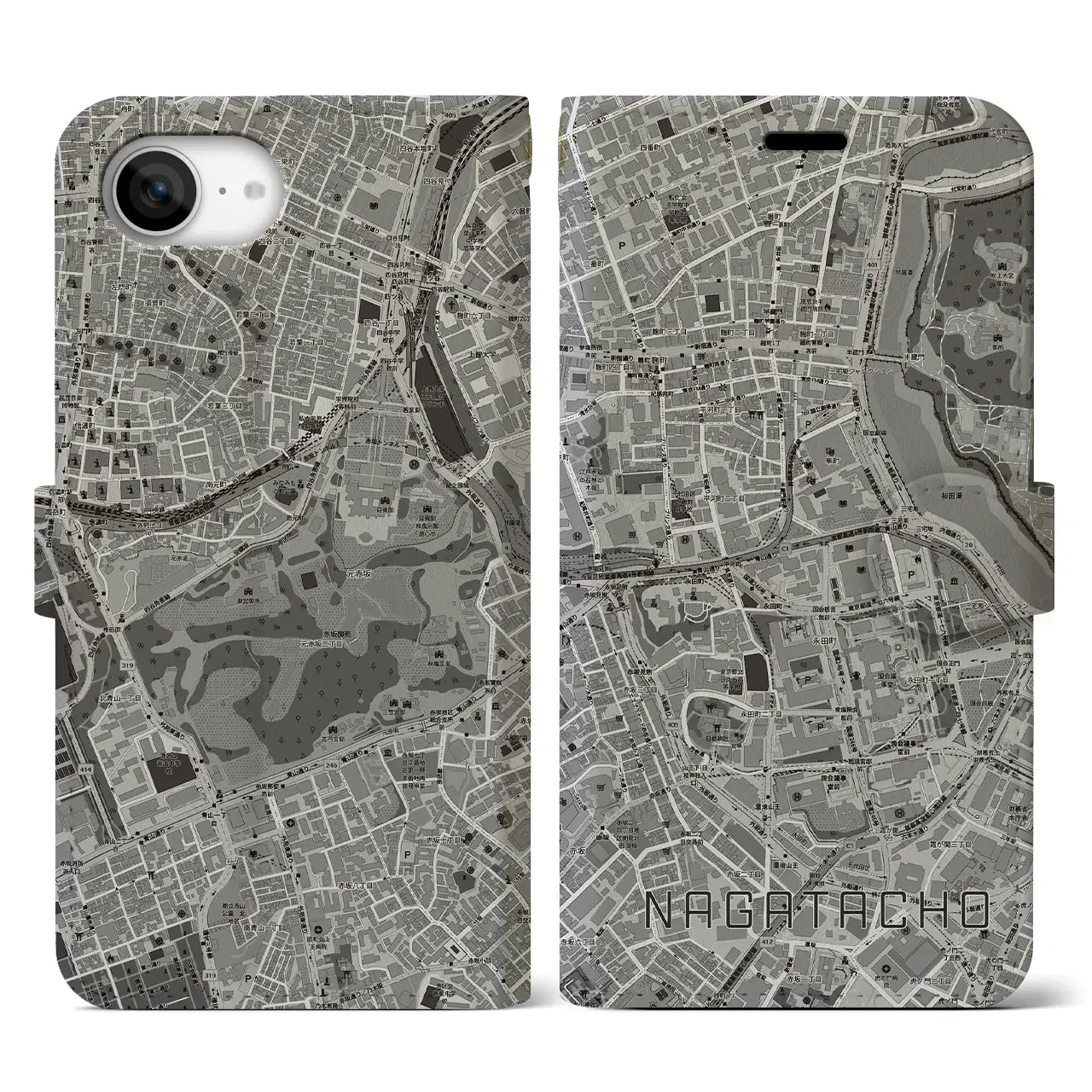 【永田町(東京都)】地図柄iPhoneケース(手帳タイプ)