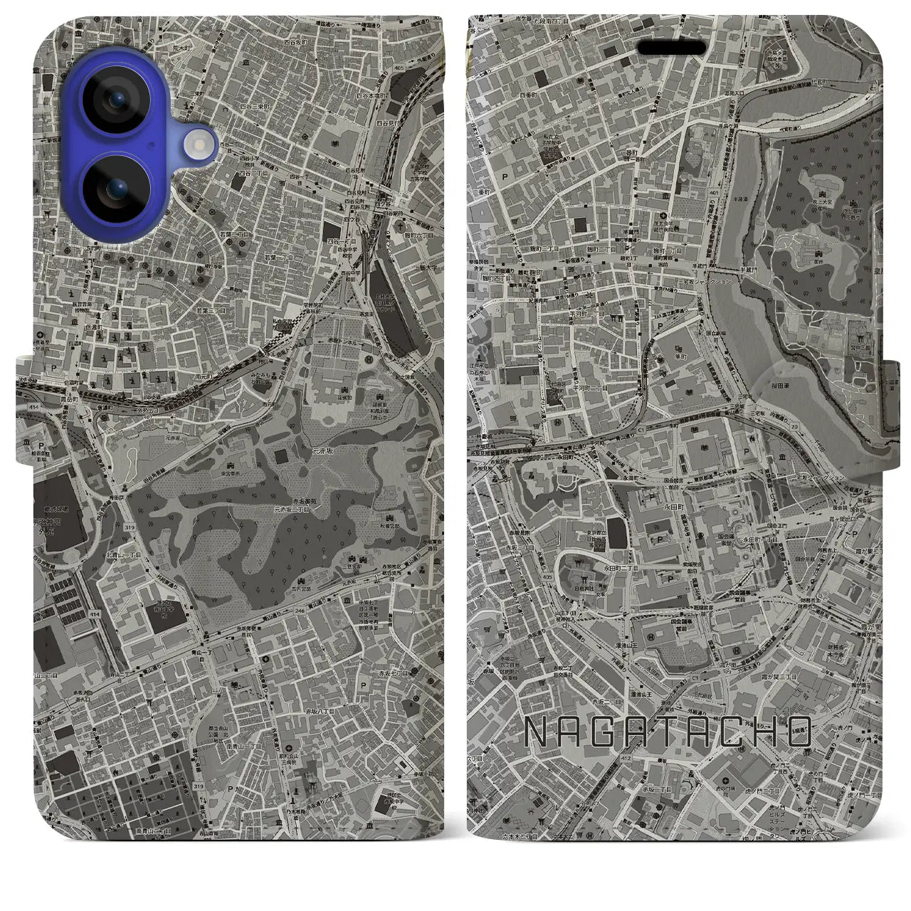 【永田町(東京都)】地図柄iPhoneケース(手帳タイプ)