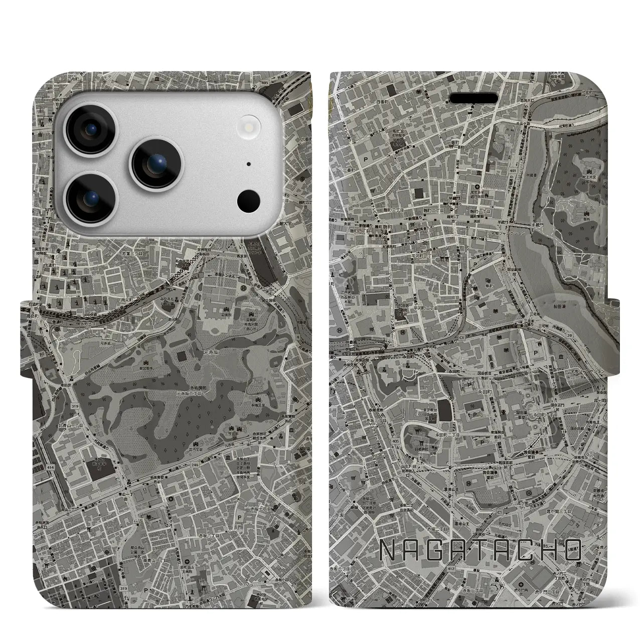 【永田町(東京都)】地図柄iPhoneケース(手帳タイプ)