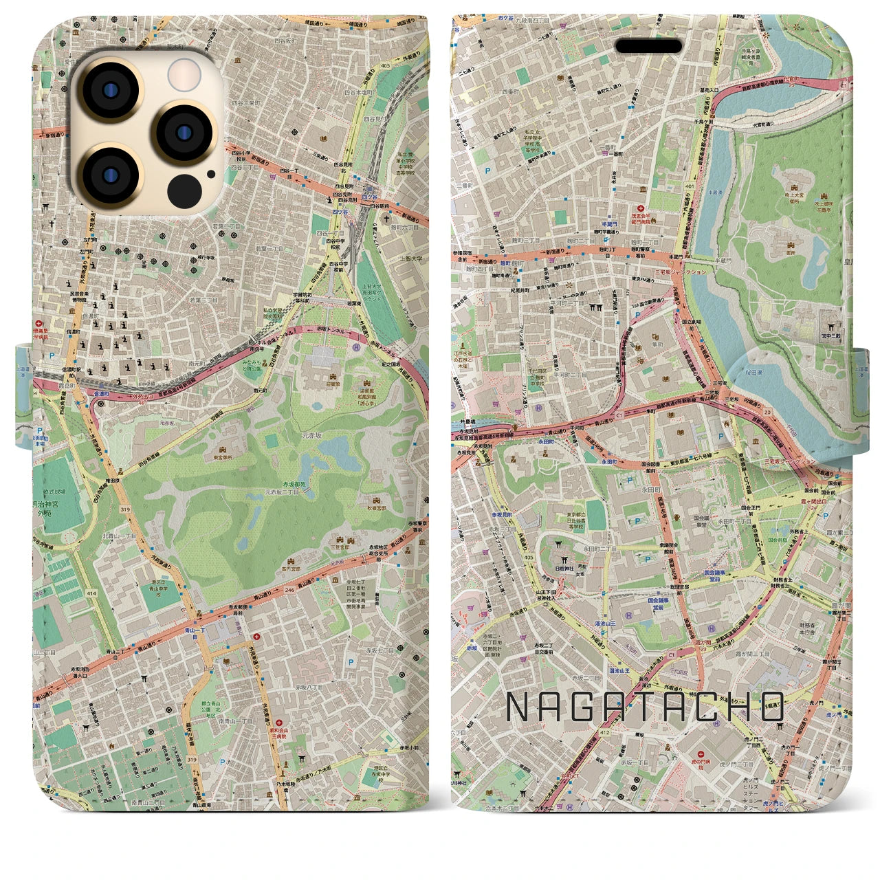 【永田町(東京都)】地図柄iPhoneケース(手帳タイプ)