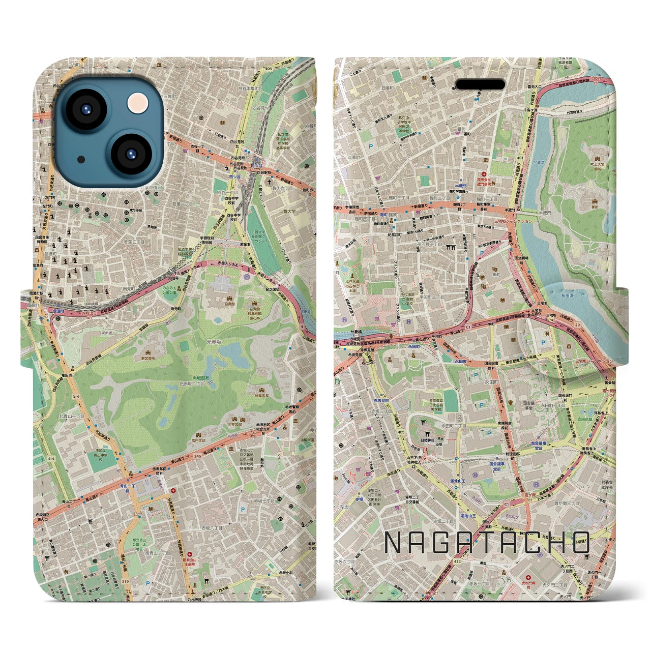 【永田町(東京都)】地図柄iPhoneケース(手帳タイプ)