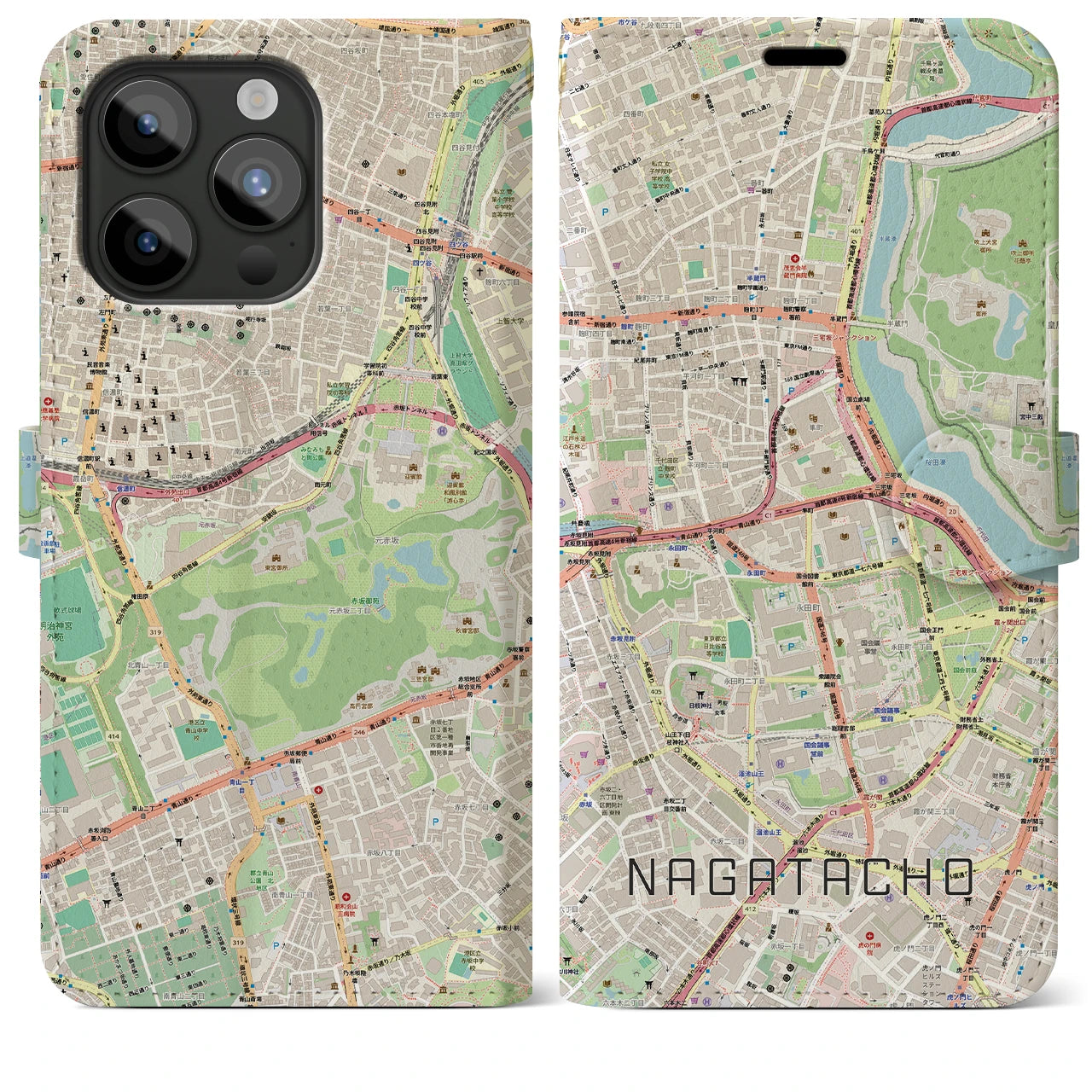 【永田町(東京都)】地図柄iPhoneケース(手帳タイプ)