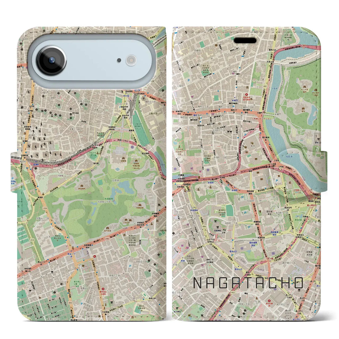 【永田町(東京都)】地図柄iPhoneケース(手帳タイプ)ナチュラル・iPhone 17 Pro Max 用