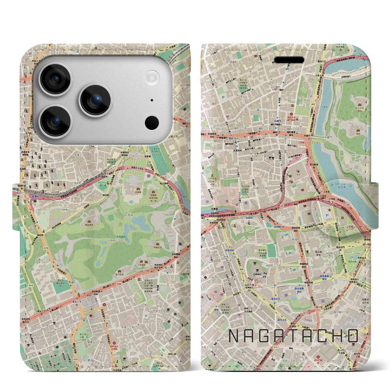 【永田町(東京都)】地図柄iPhoneケース(手帳タイプ)モノトーン・iPhone 17 Pro Max 用