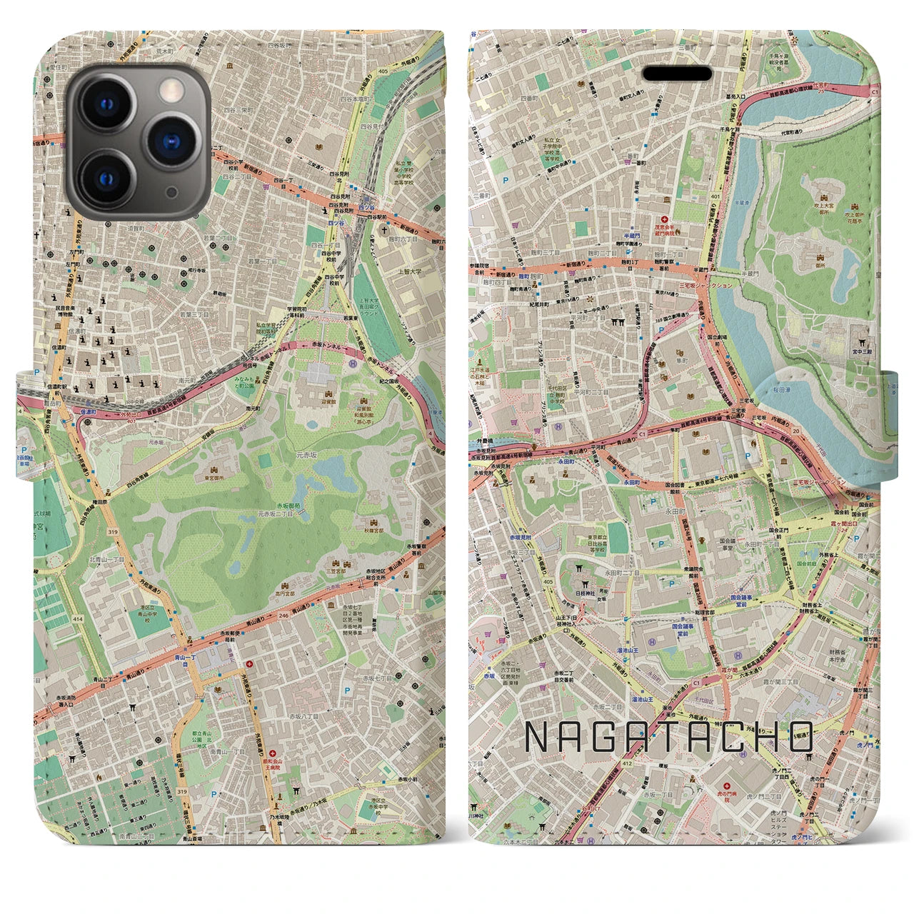 【永田町(東京都)】地図柄iPhoneケース(手帳タイプ)