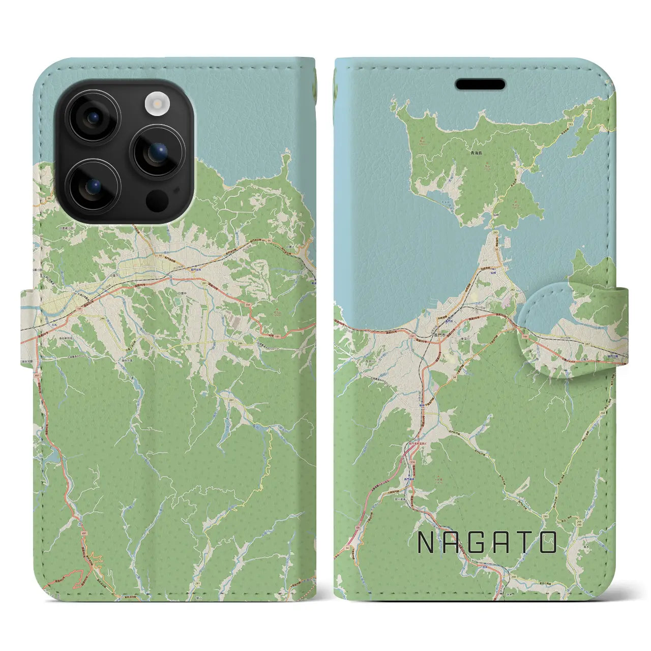 【長門(山口県)】地図柄iPhoneケース(手帳タイプ)ナチュラル・iPhone 16 用