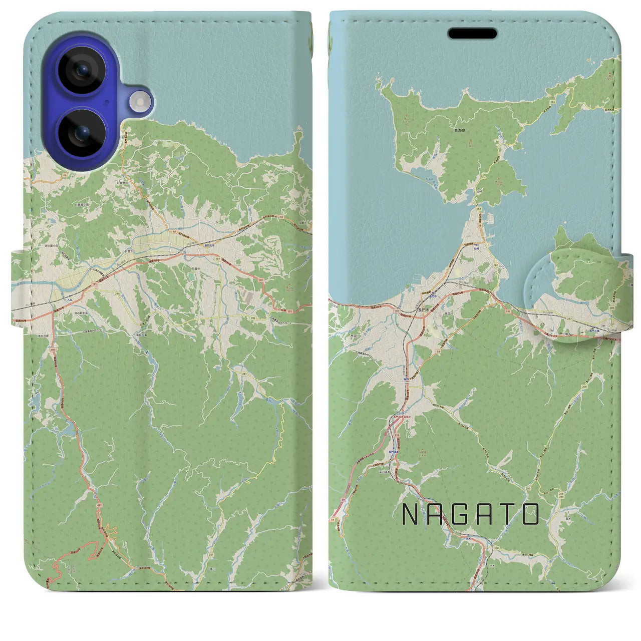 【長門(山口県)】地図柄iPhoneケース(手帳タイプ)ナチュラル・iPhone 16 Pro Max 用