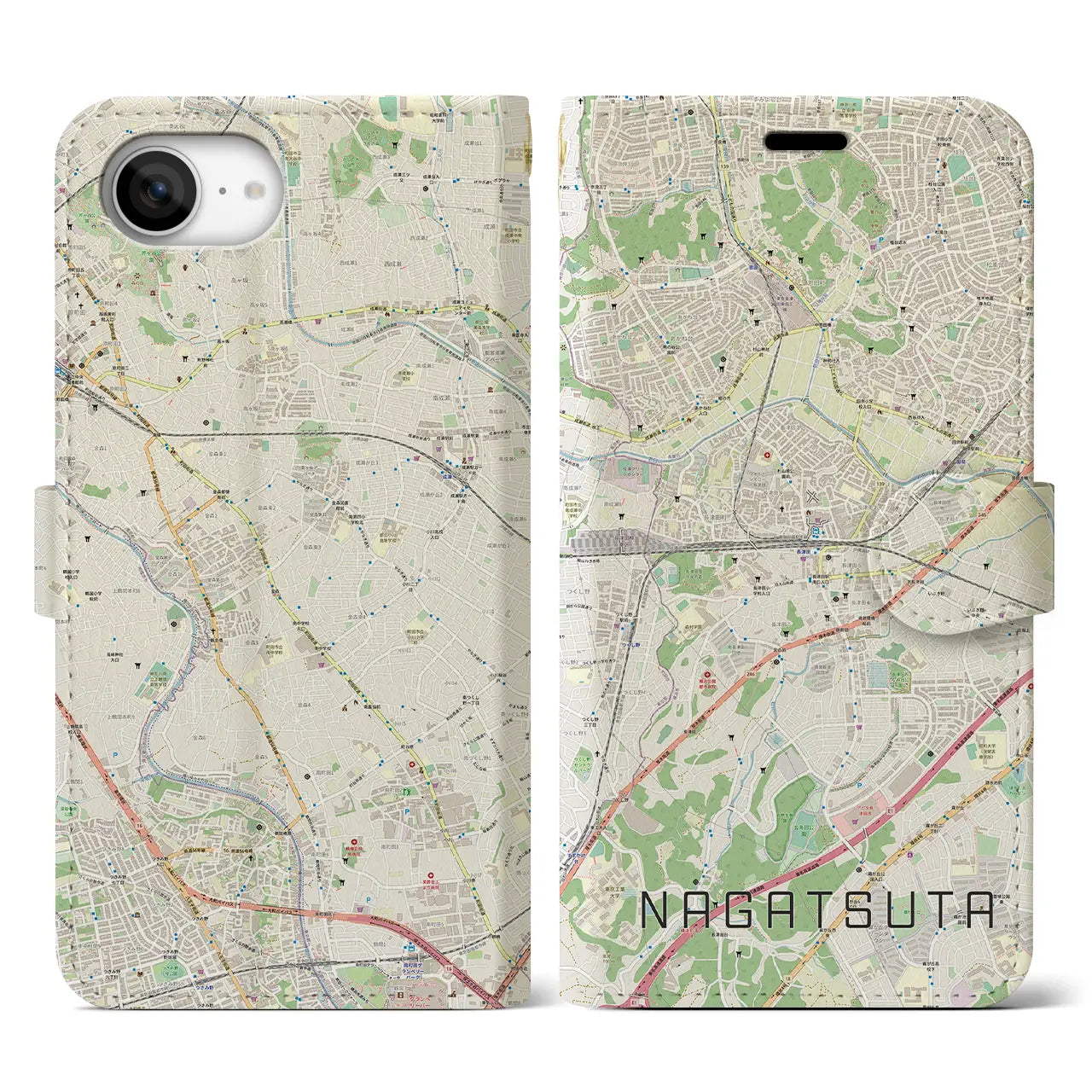 【長津田(神奈川県)】地図柄iPhoneケース(手帳タイプ)