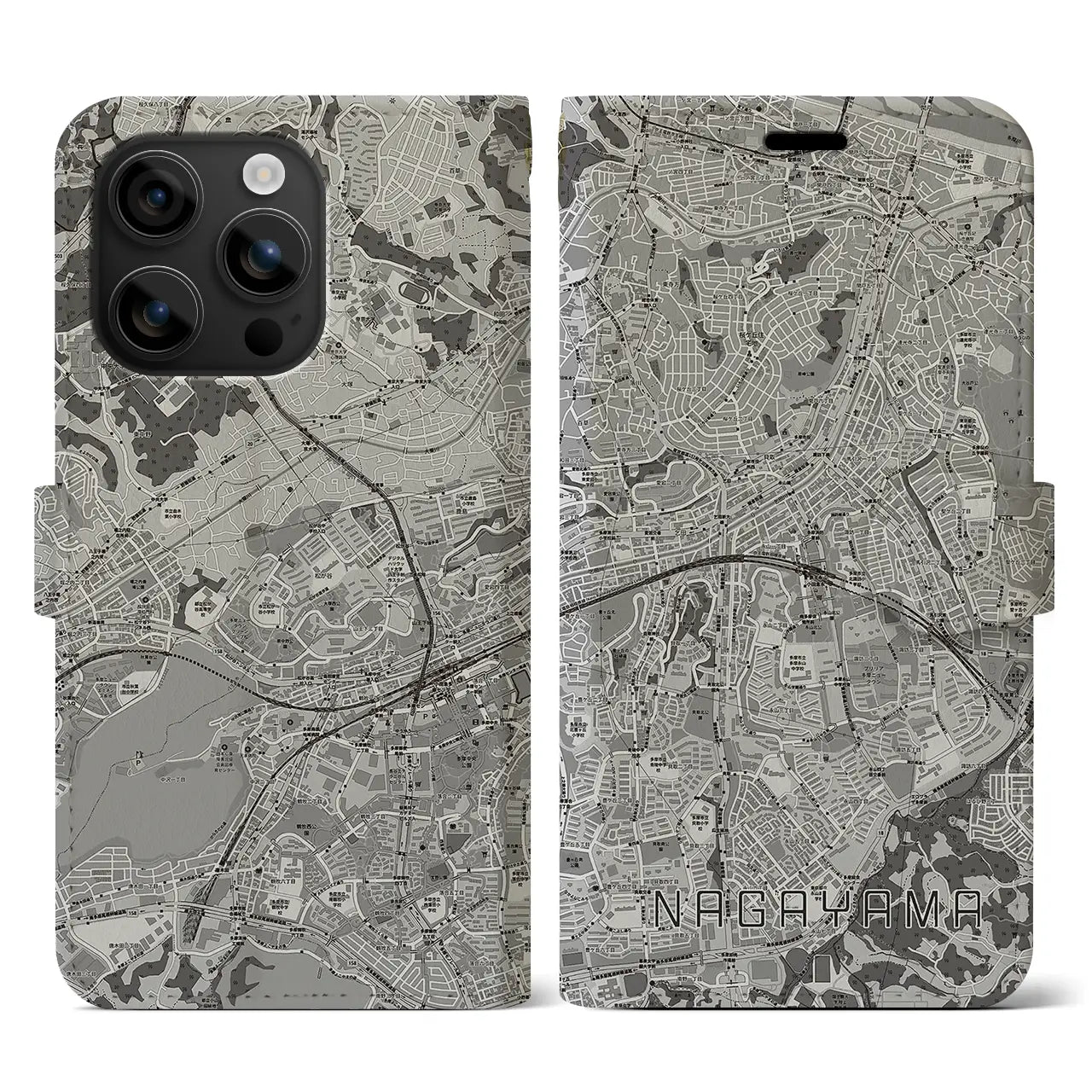 【永山(東京都)】地図柄iPhoneケース(手帳タイプ)モノトーン・iPhone 16 用