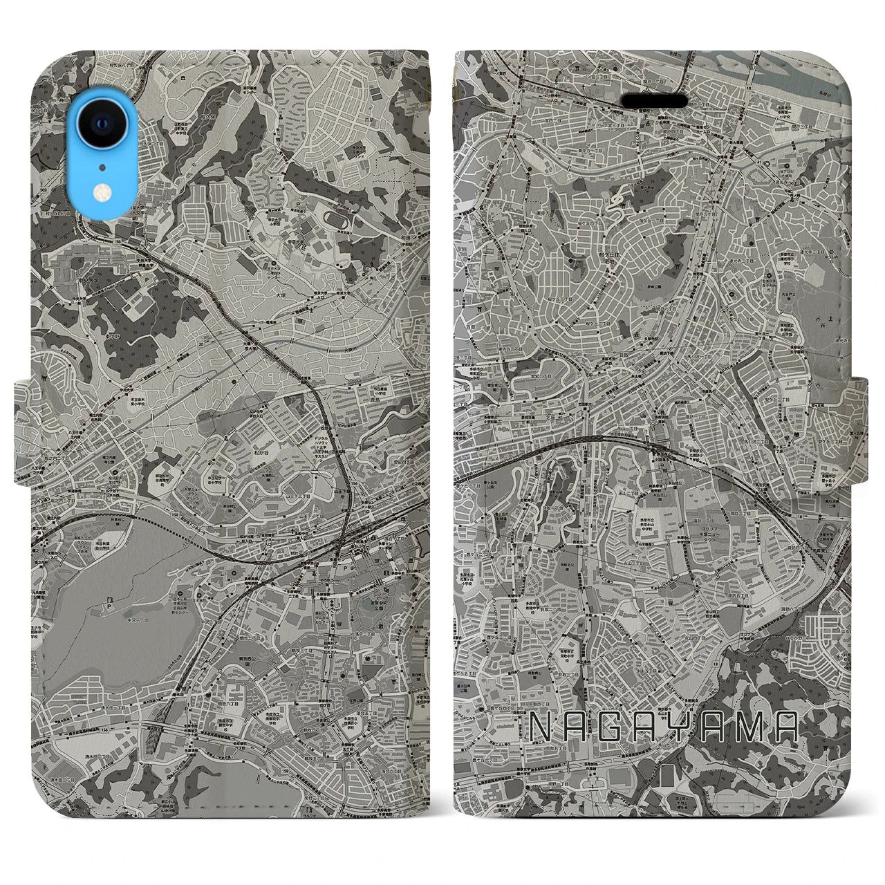 【永山(東京都)】地図柄iPhoneケース(手帳タイプ)モノトーン・iPhone XR 用