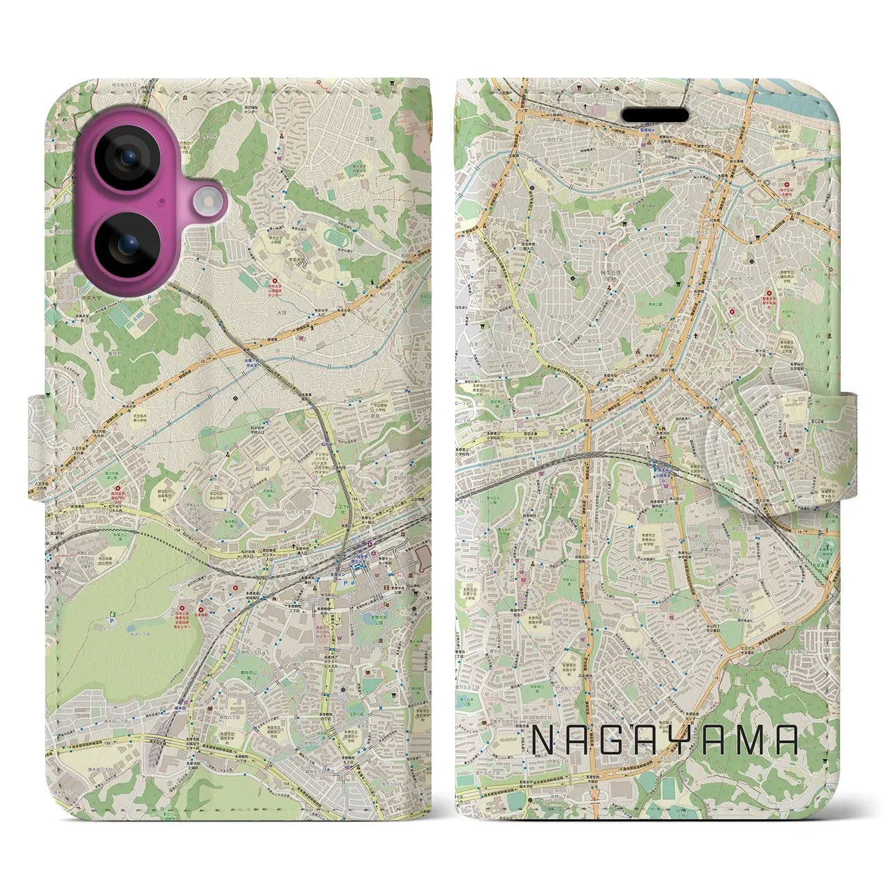 【永山(東京都)】地図柄iPhoneケース(手帳タイプ)ナチュラル・iPhone 16 Pro 用