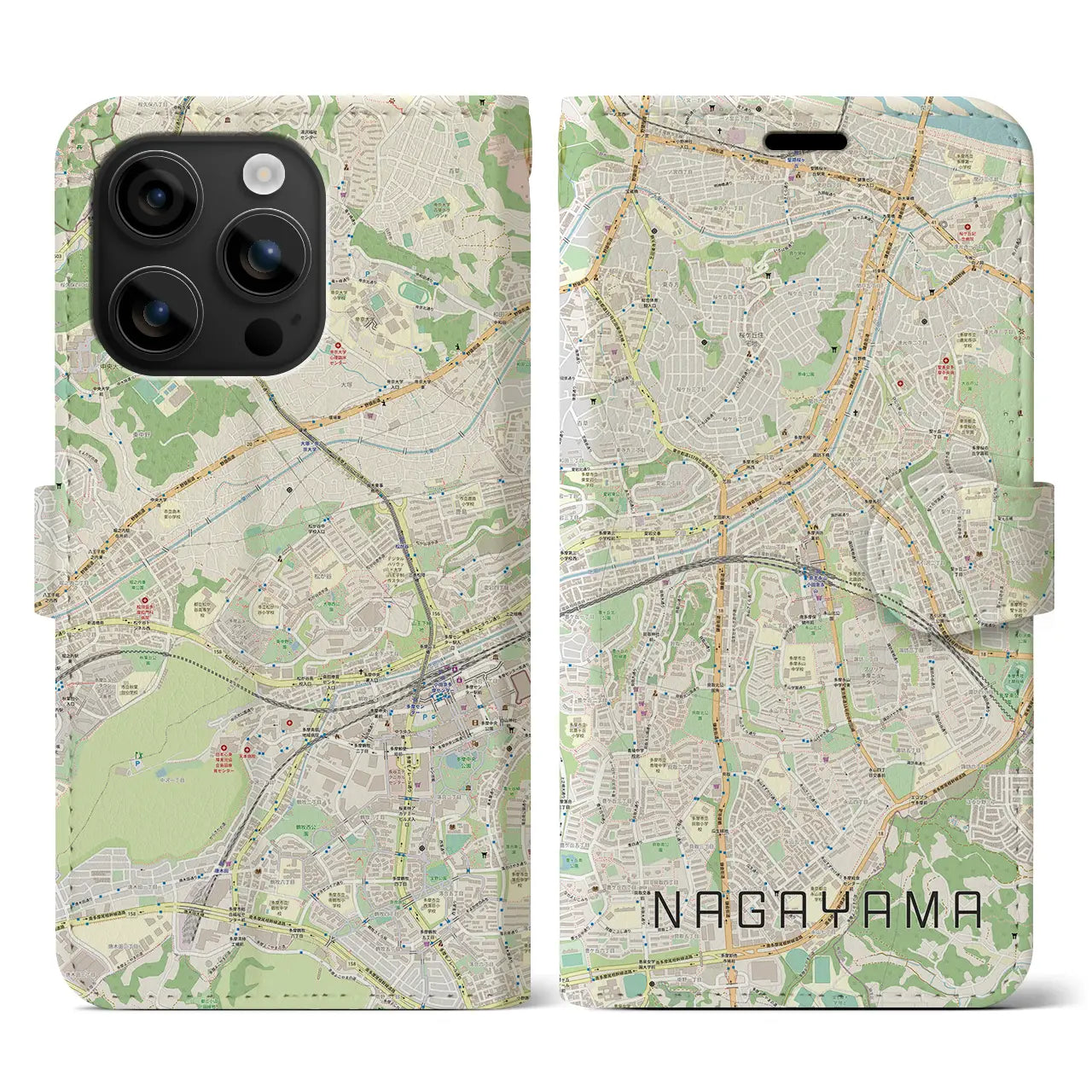【永山(東京都)】地図柄iPhoneケース(手帳タイプ)ナチュラル・iPhone 16 用