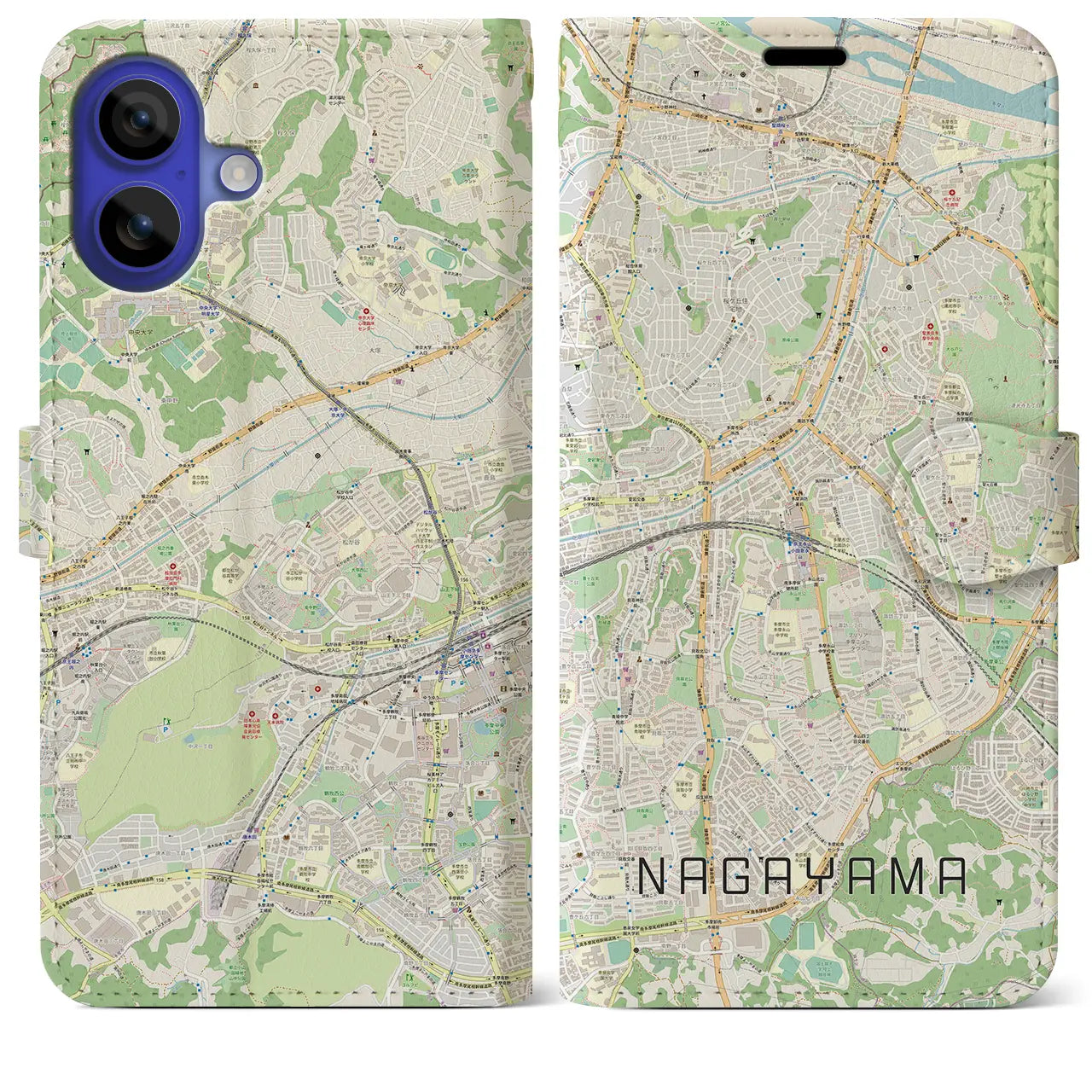 【永山(東京都)】地図柄iPhoneケース(手帳タイプ)ナチュラル・iPhone 16 Pro Max 用