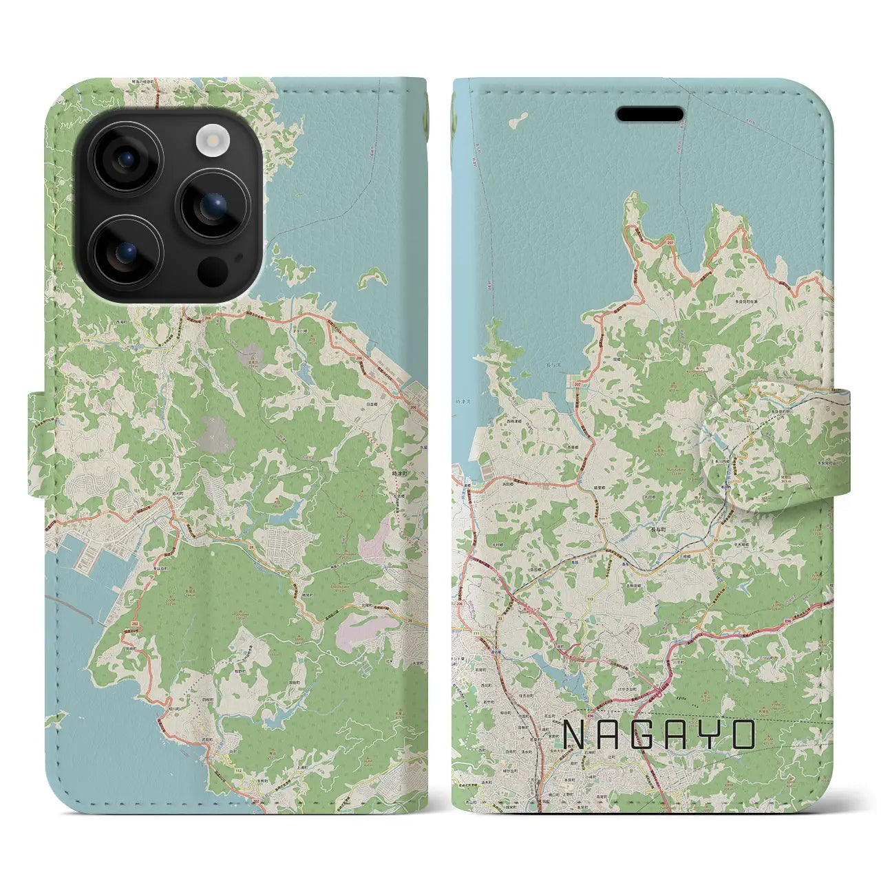 【長与(長崎県)】地図柄iPhoneケース(手帳タイプ)ナチュラル・iPhone 16 用