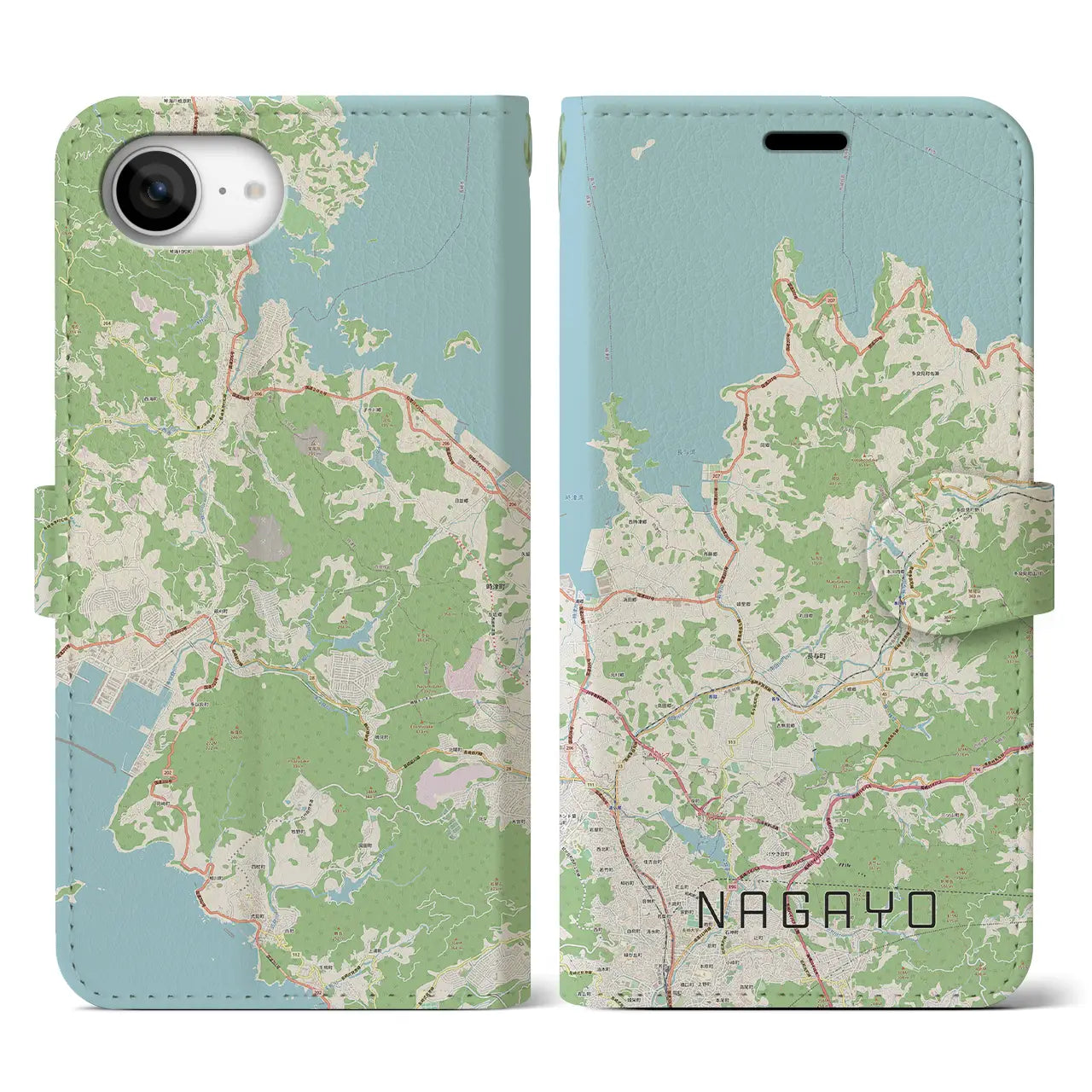 【長与(長崎県)】地図柄iPhoneケース(手帳タイプ)