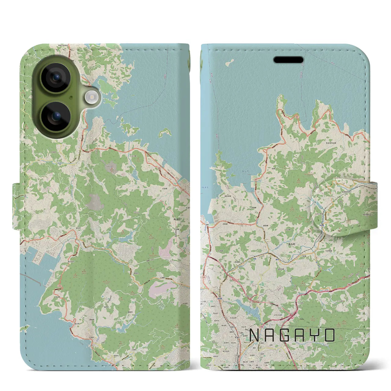 【長与(長崎県)】地図柄iPhoneケース(手帳タイプ)モノトーン・iPhone 17 Pro Max 用
