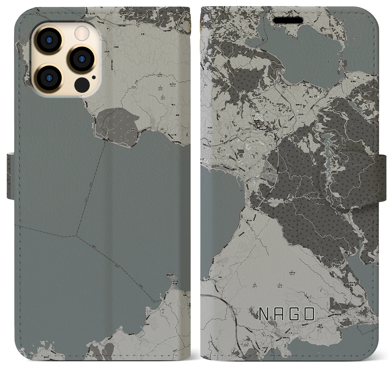 【名護(沖縄県)】地図柄iPhoneケース(手帳タイプ)モノトーン・iPhone 12 Pro Max 用