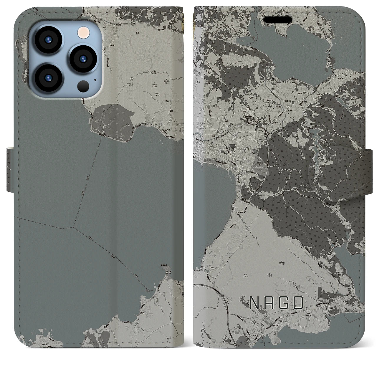 【名護(沖縄県)】地図柄iPhoneケース(手帳タイプ)モノトーン・iPhone 13 Pro Max 用