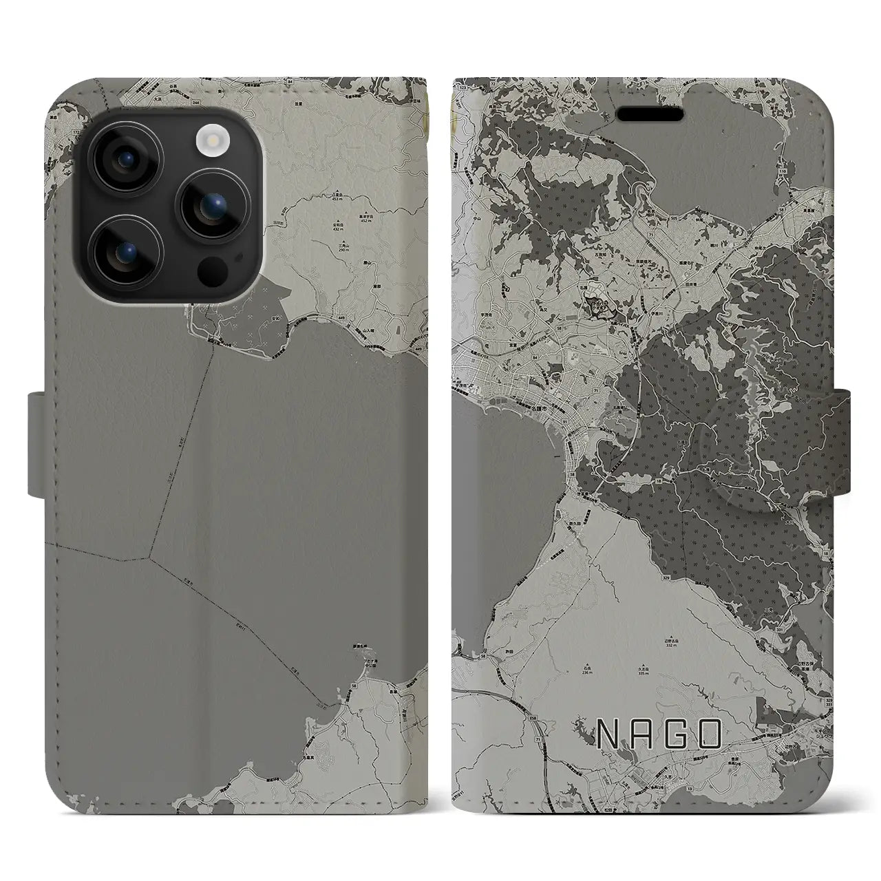 【名護(沖縄県)】地図柄iPhoneケース(手帳タイプ)モノトーン・iPhone 16 用