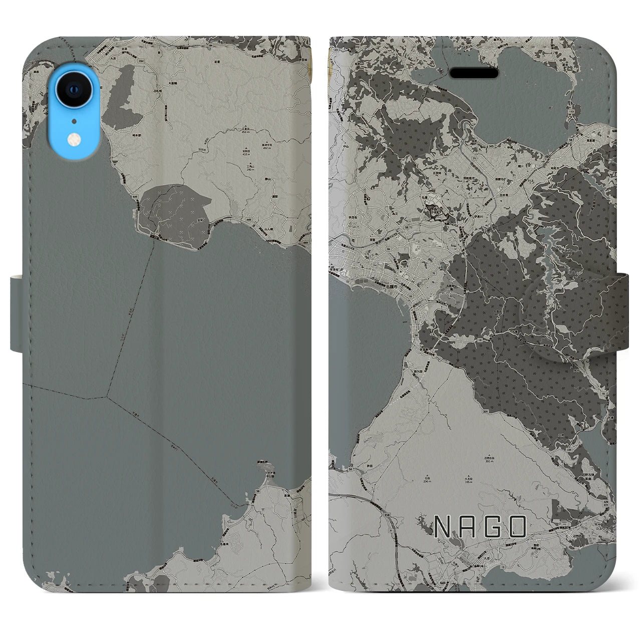 【名護(沖縄県)】地図柄iPhoneケース(手帳タイプ)モノトーン・iPhone XR 用