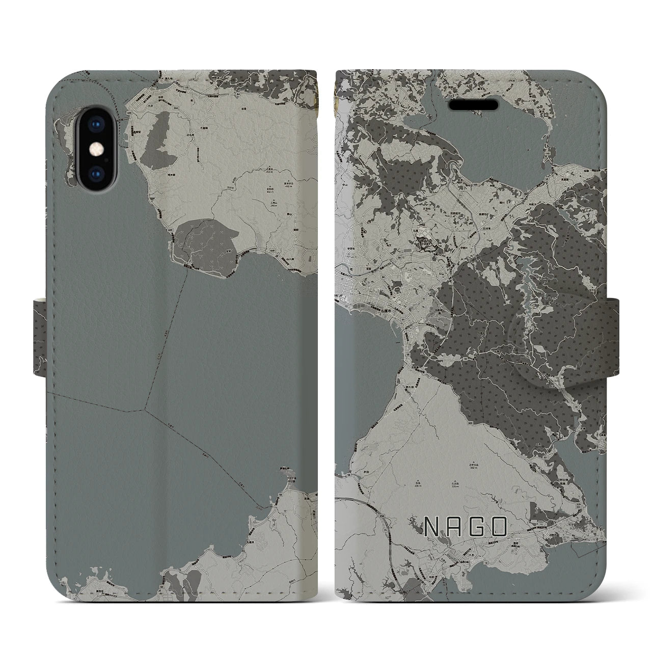 【名護(沖縄県)】地図柄iPhoneケース(手帳タイプ)モノトーン・iPhone XS / X 用