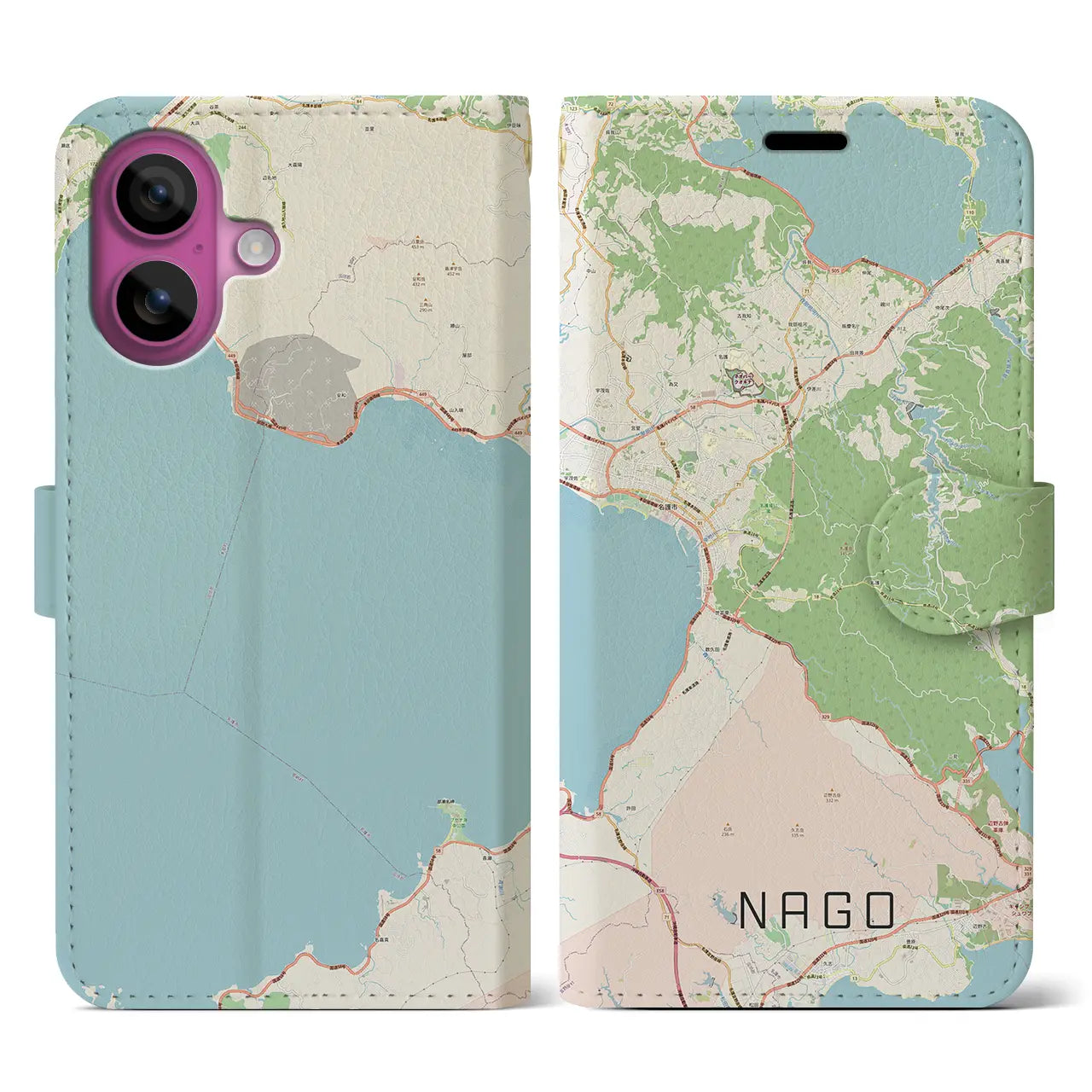 【名護(沖縄県)】地図柄iPhoneケース(手帳タイプ)ナチュラル・iPhone 16 Pro 用