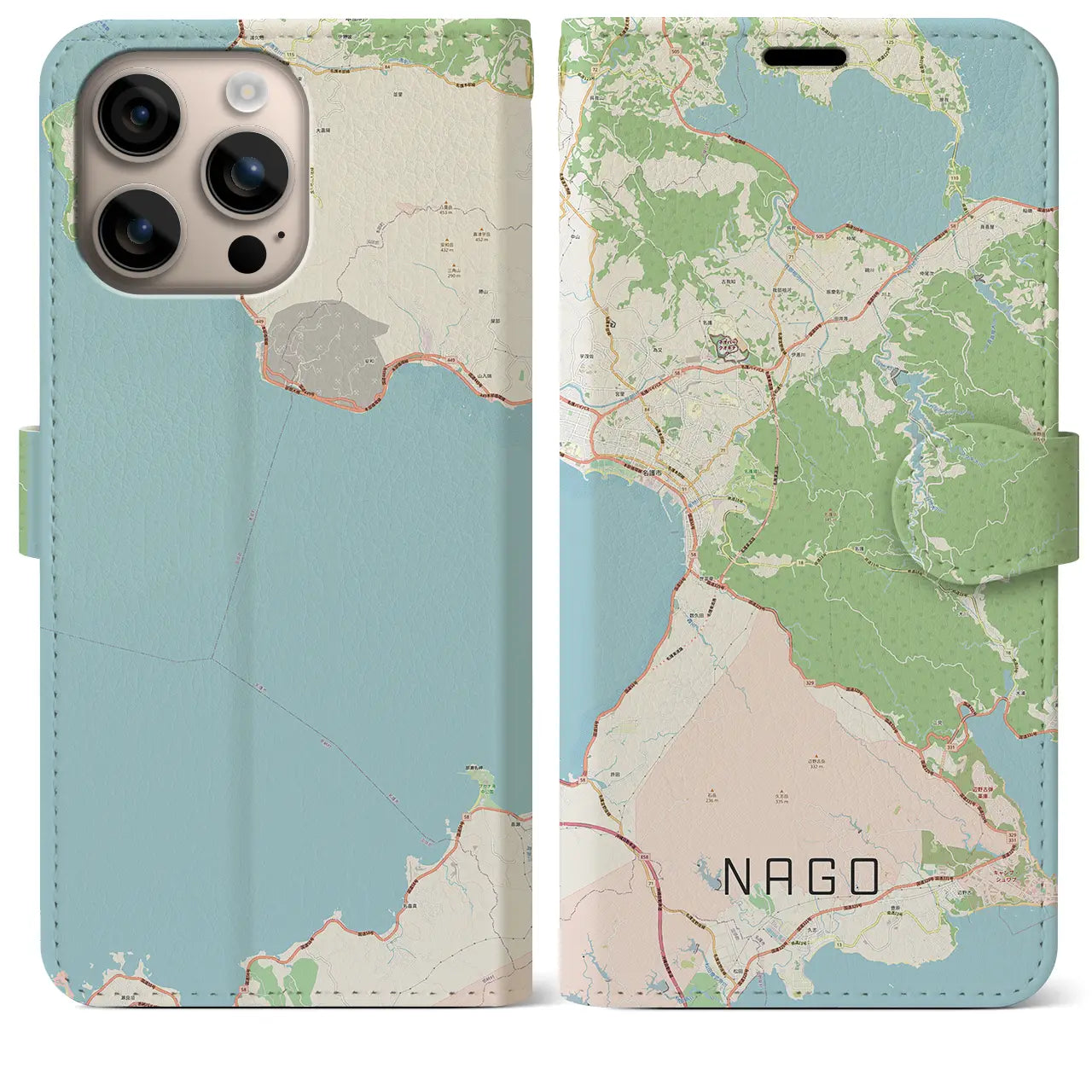 【名護(沖縄県)】地図柄iPhoneケース(手帳タイプ)ナチュラル・iPhone 16 Plus 用